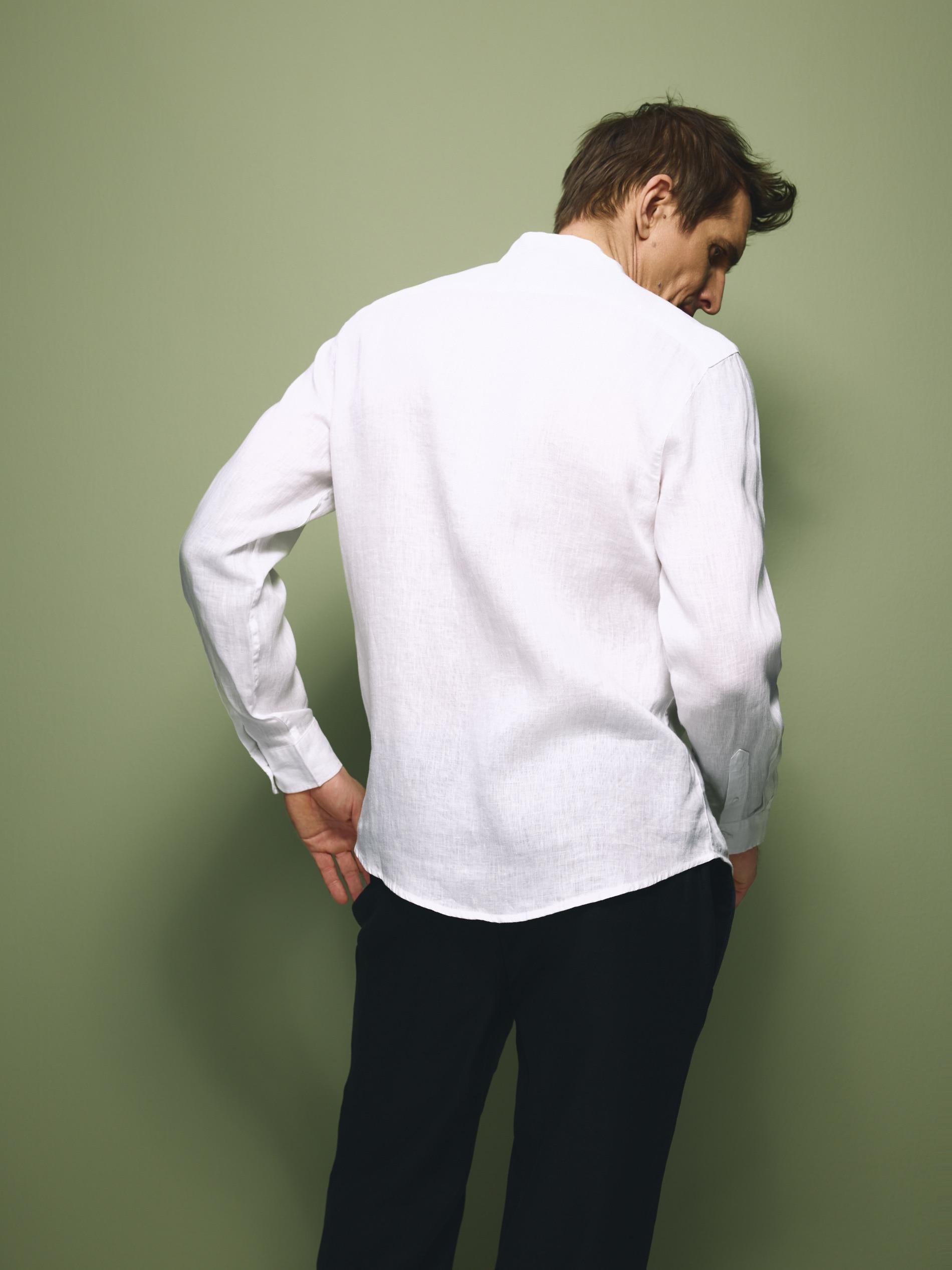 White Regular Fit Linen Shirt, White, large image number 3