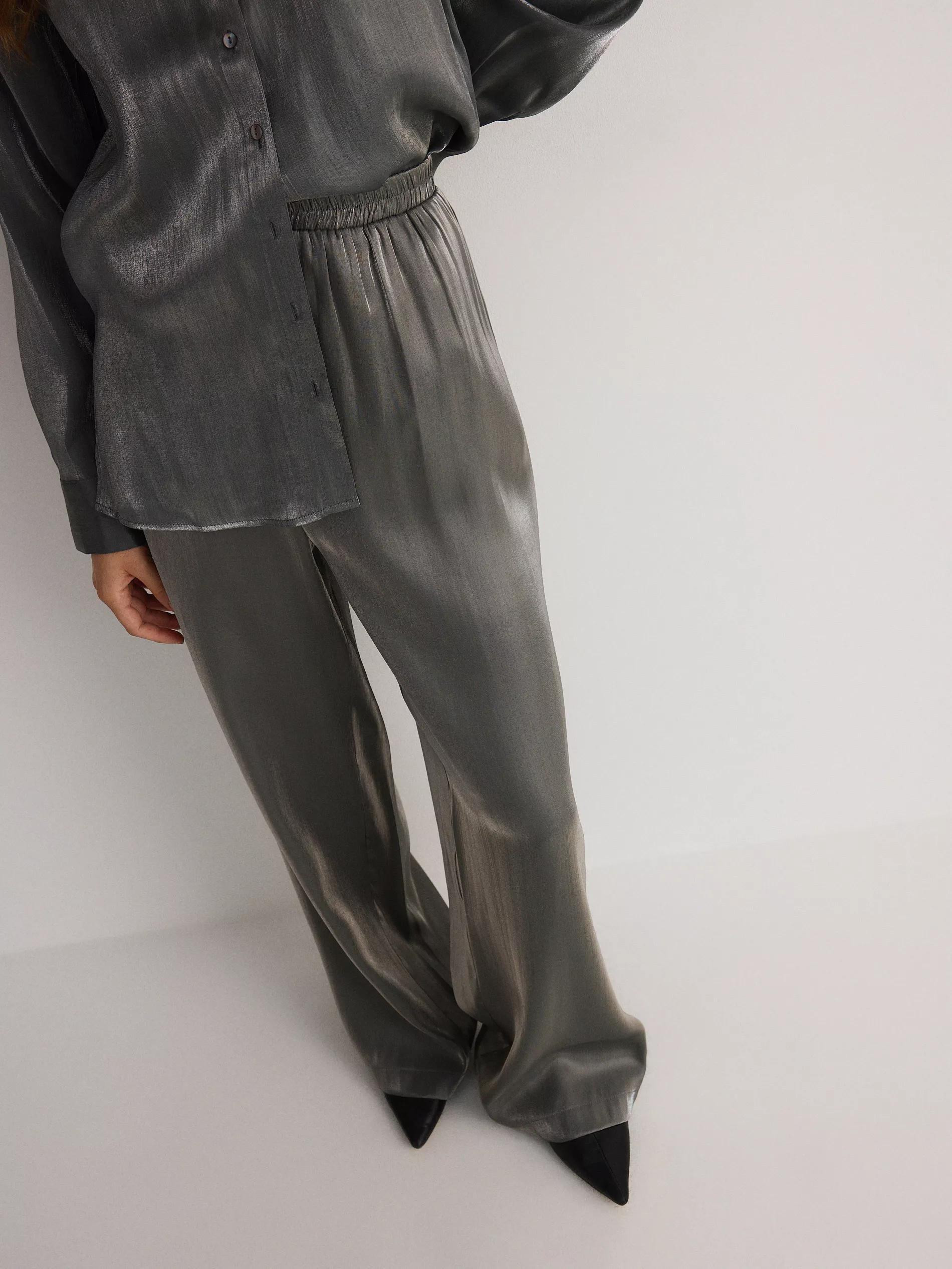 Grey Wide Leg Trousers, , large image number 0