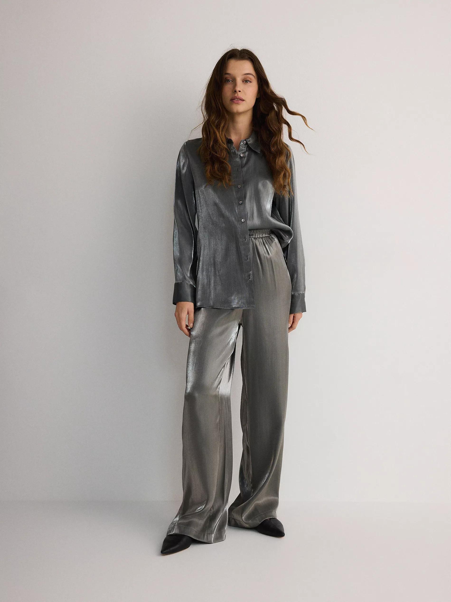 Grey Wide Leg Trousers, , large image number 1