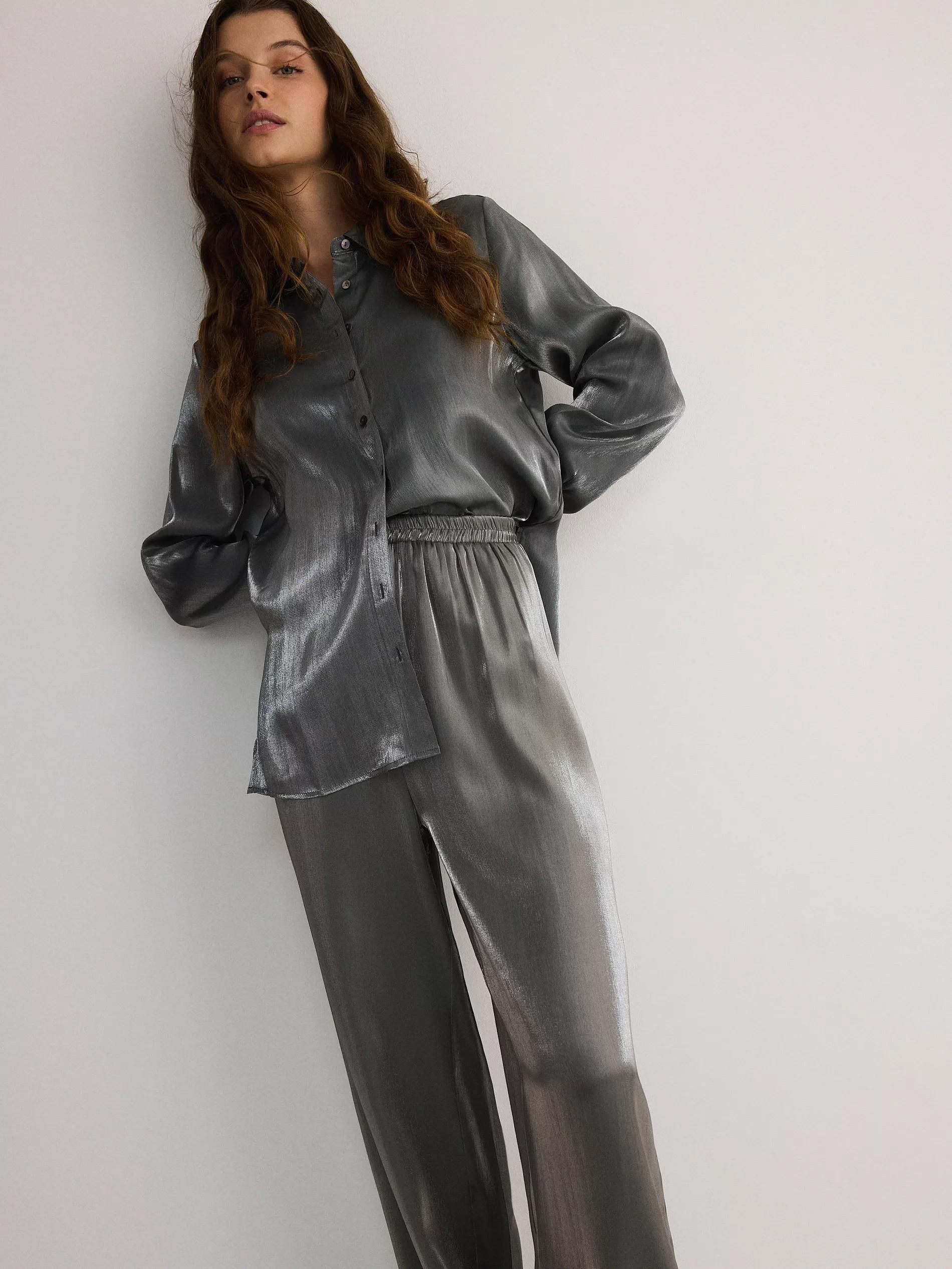 Grey Wide Leg Trousers, , large image number 2