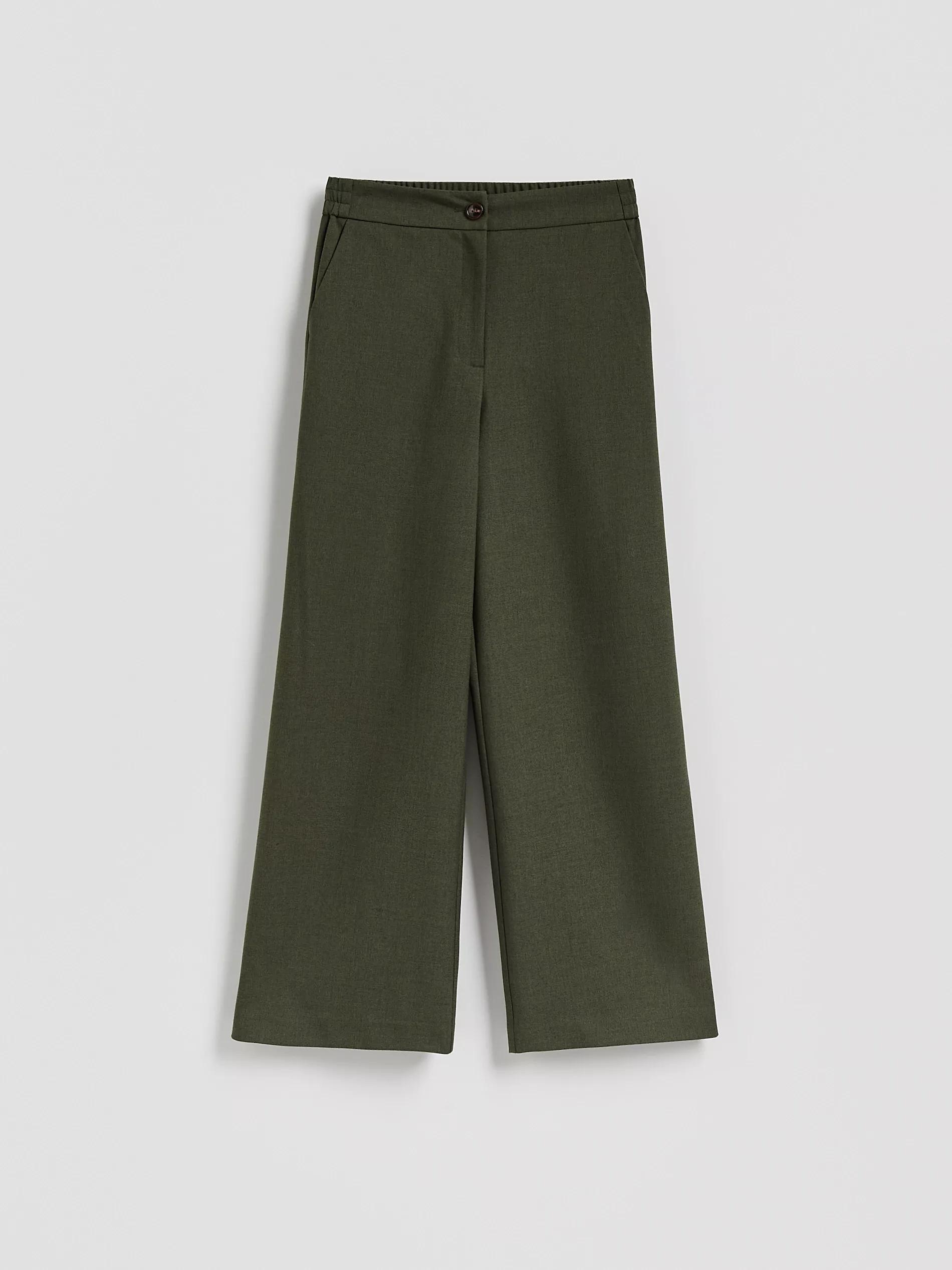 Green Wide Leg Trousers, Khaki, large image number 0