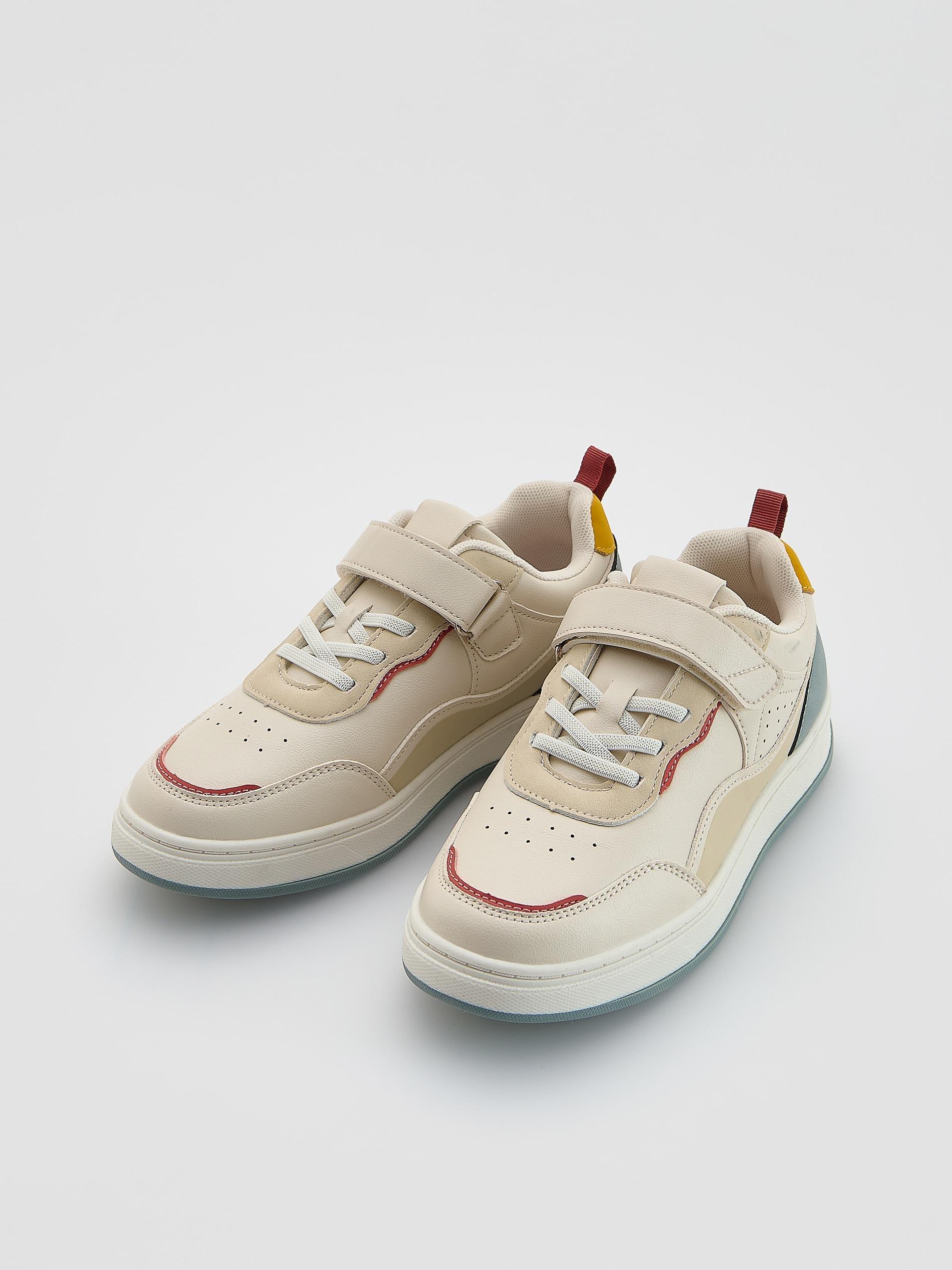 Beige Velcro Strap Trainers, Beige, large image number 1