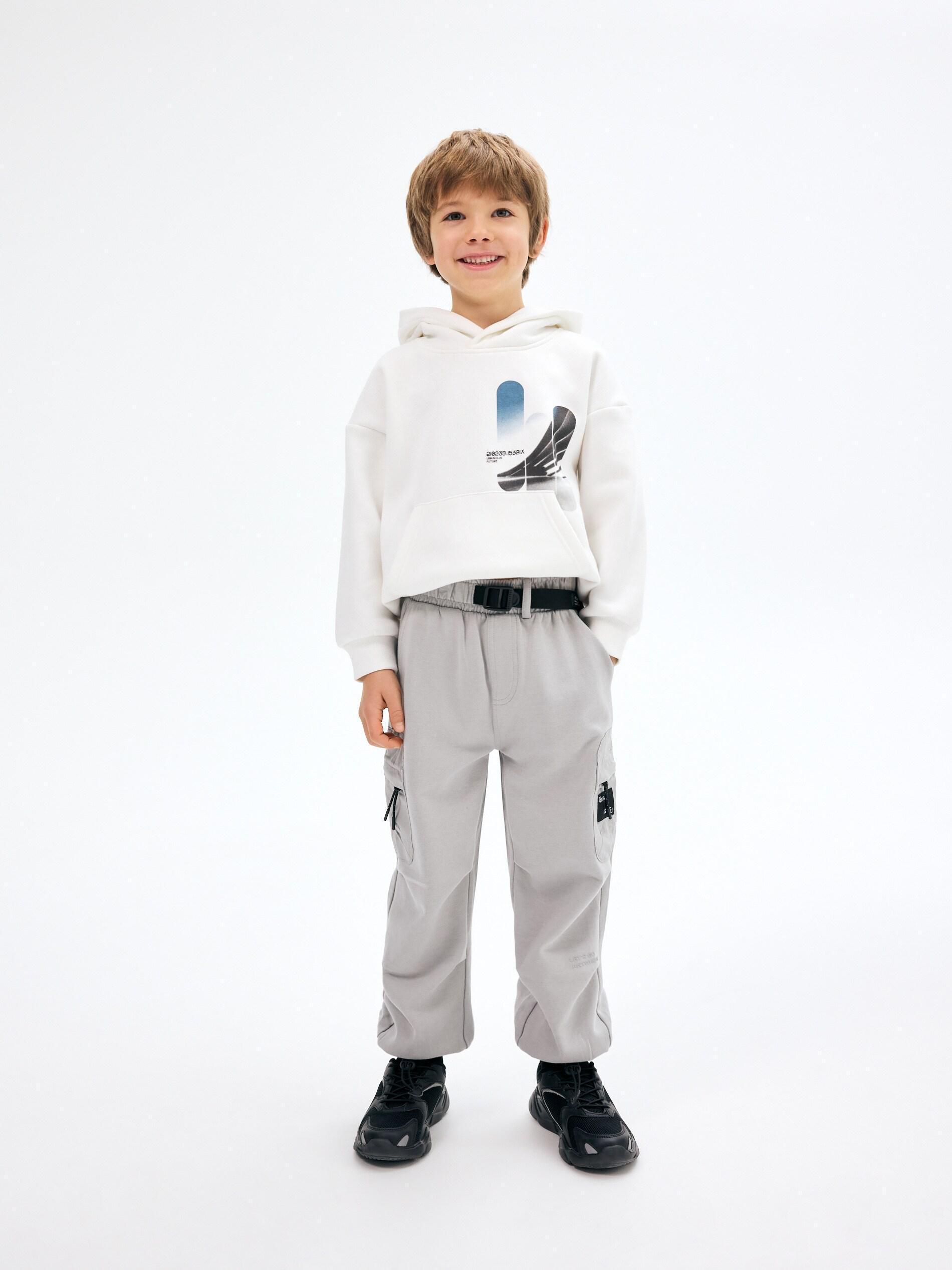 Grey Cotton Jogger Pants, Light grey, large image number 2