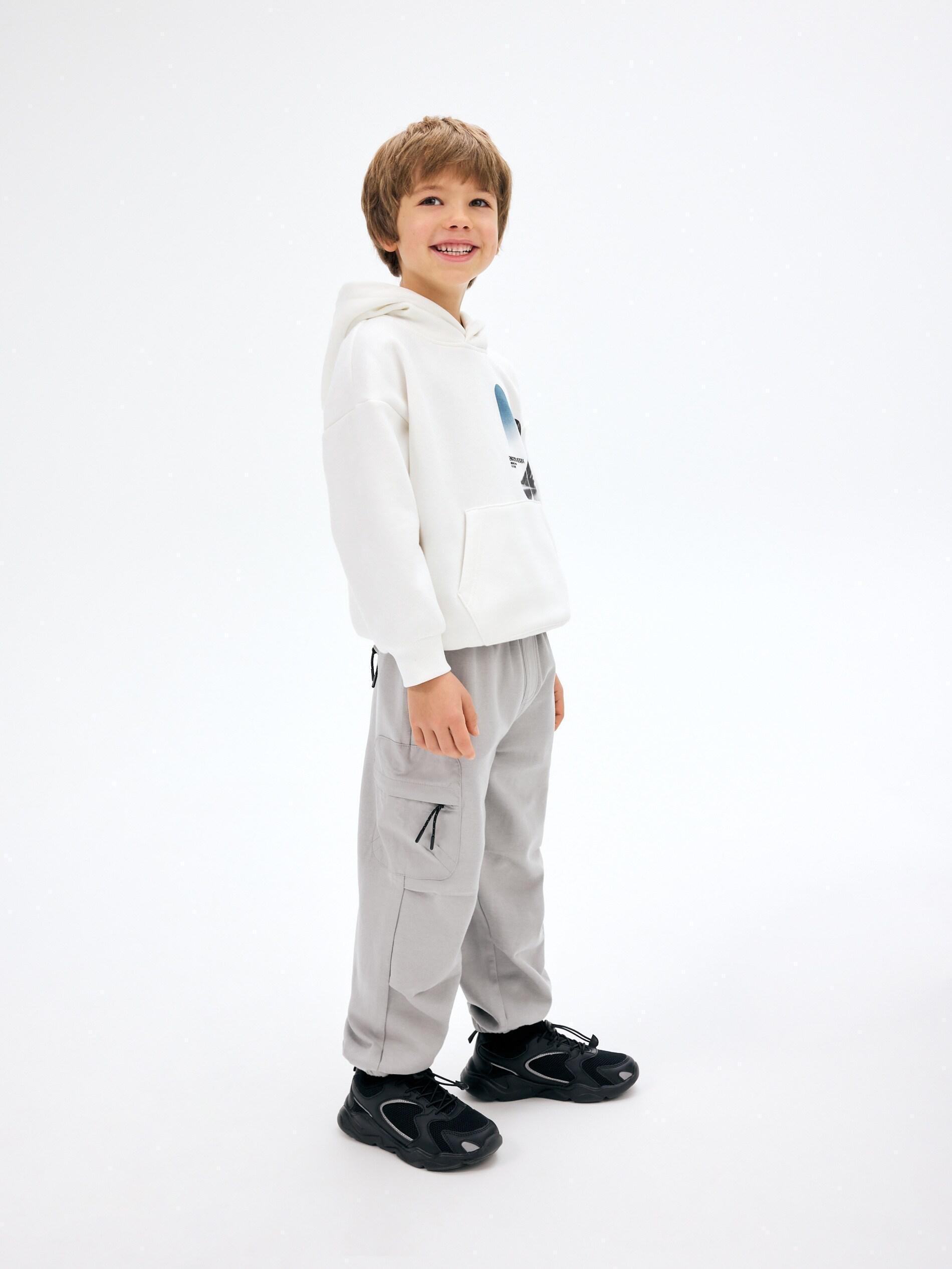 Grey Cotton Jogger Pants, Light grey, large image number 3