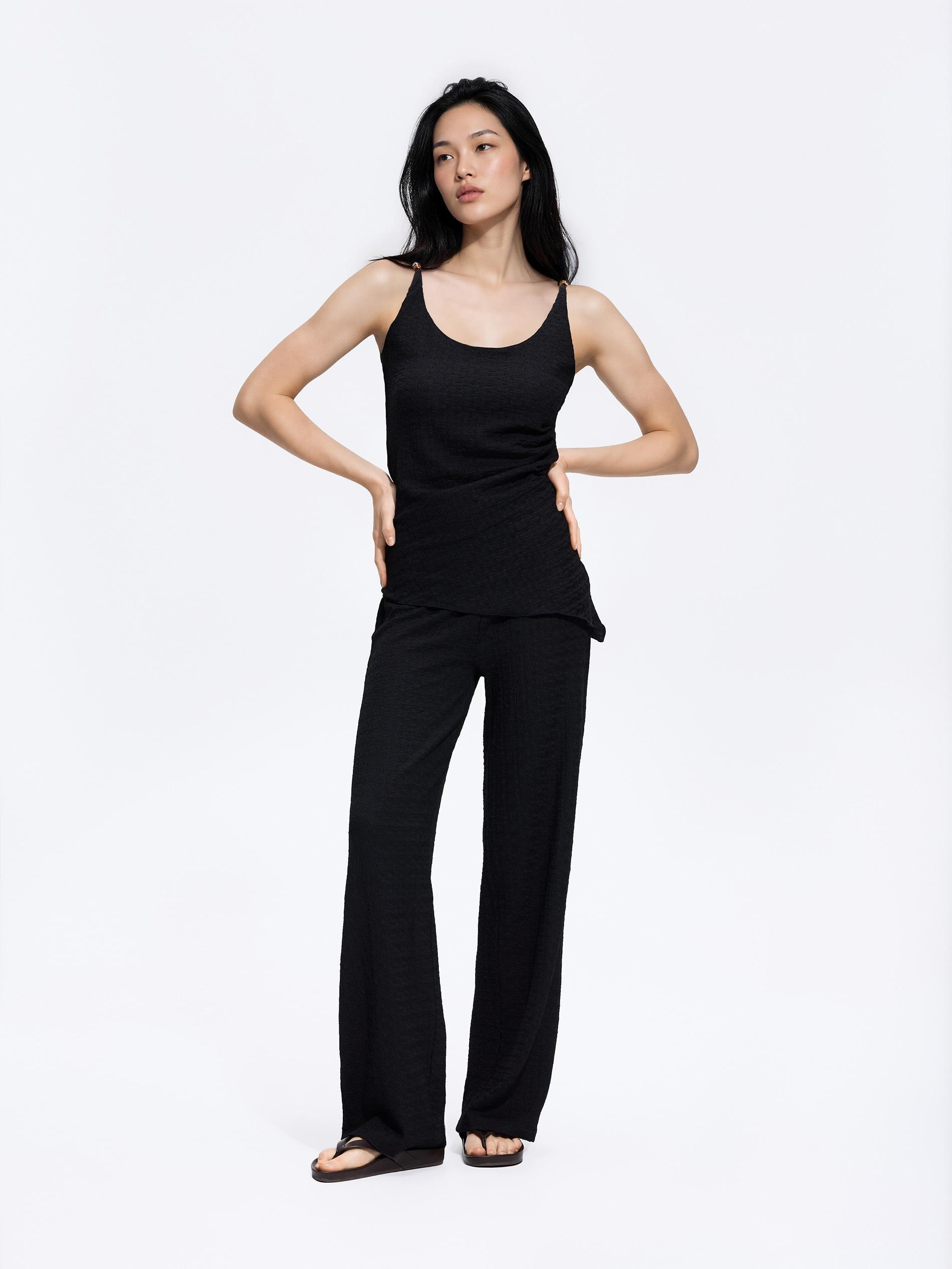 Black Structural Fabric Trousers, Black, large image number 0