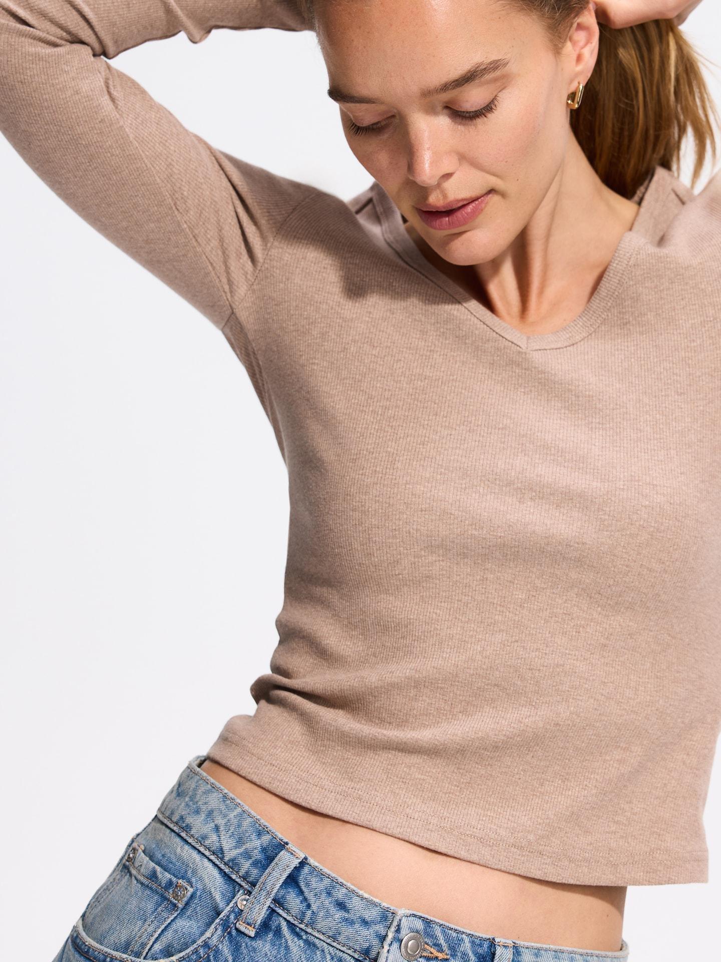 Beige Cotton Rich Long Sleeve T-Shirt, Beige, large image number 1