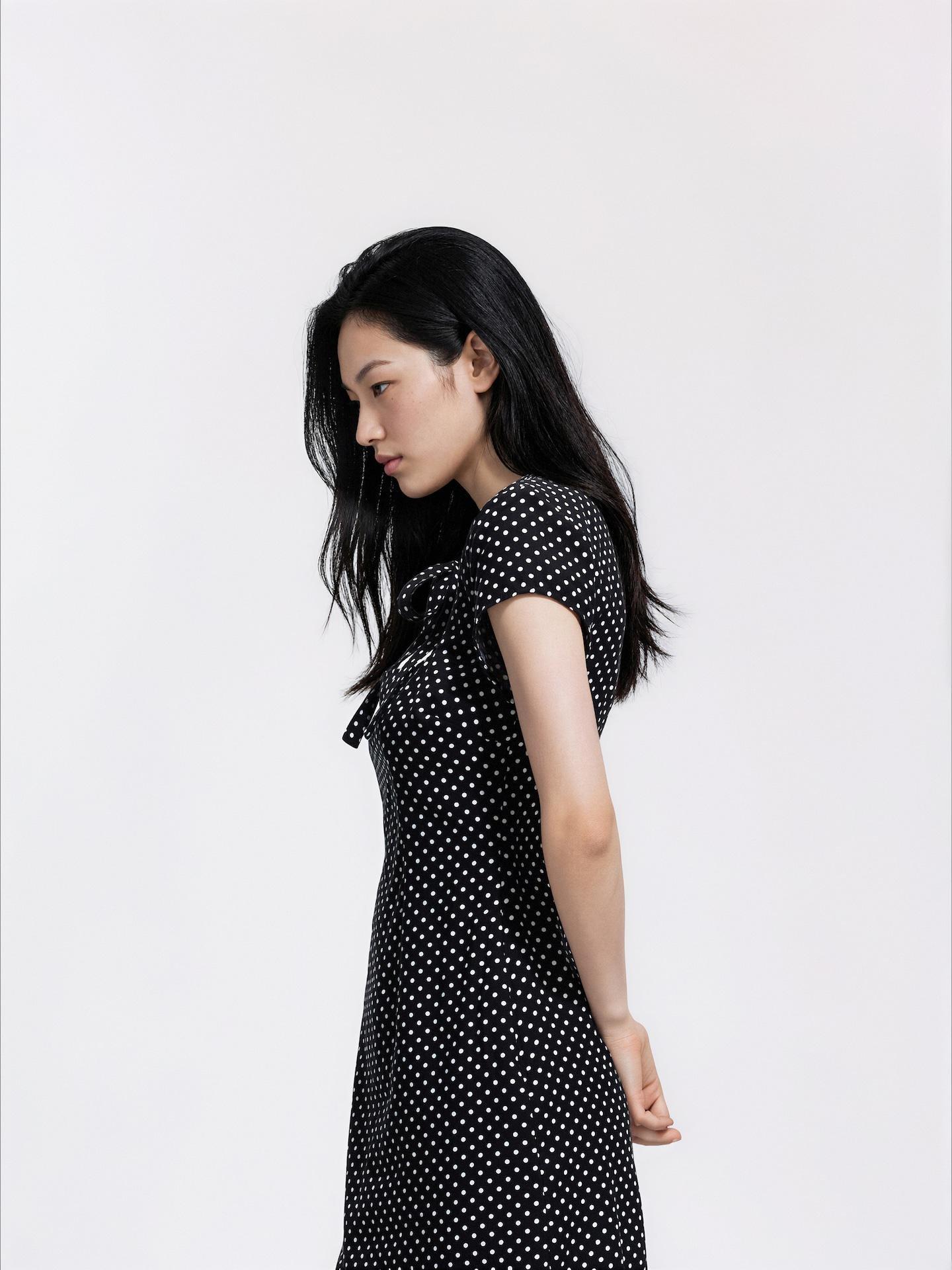 Black Mini Dress With Polka Dots, Black, large image number 1