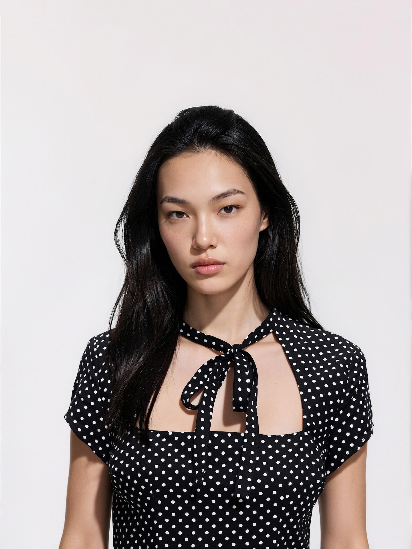 Black Mini Dress With Polka Dots, Black, large image number 4