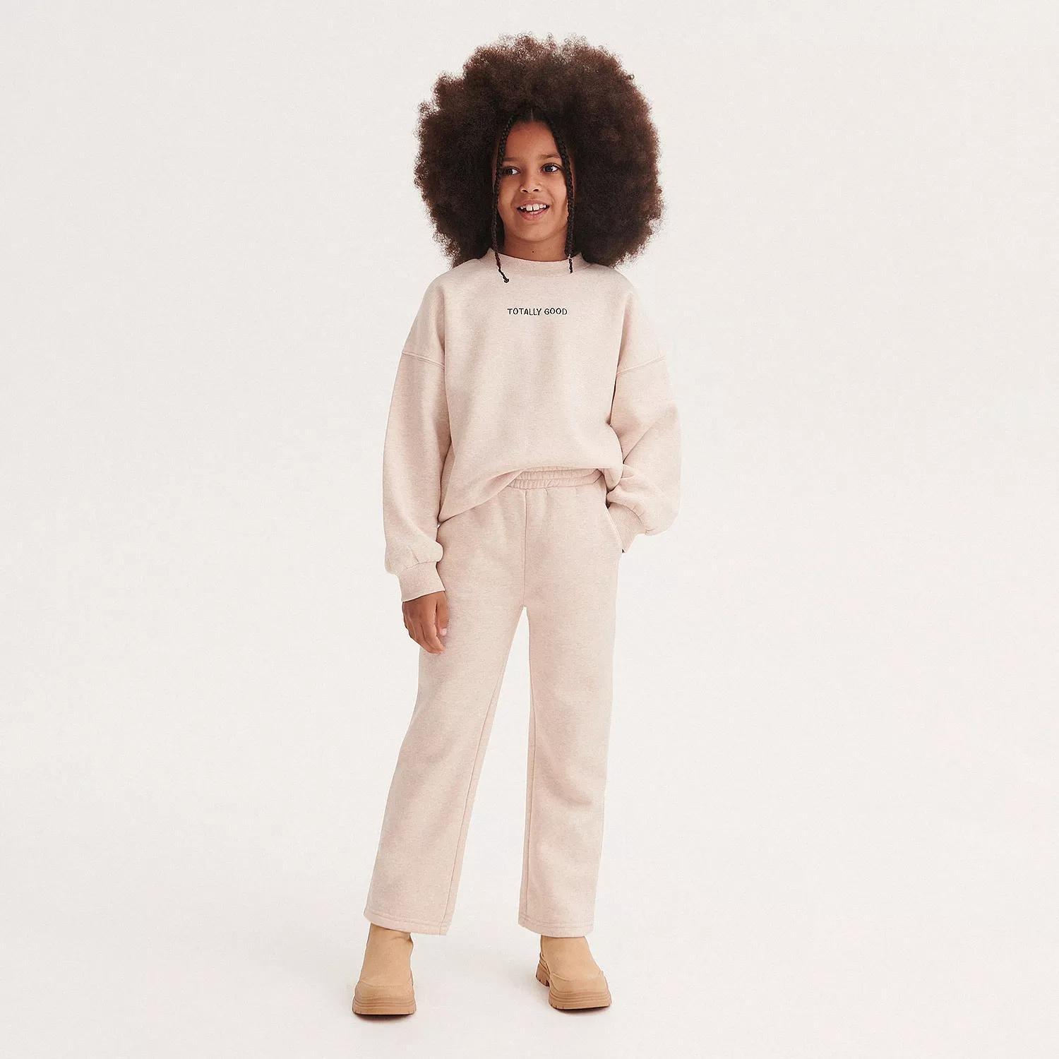Beige Straight Sweatpants, Kids Girls, , large image number 0