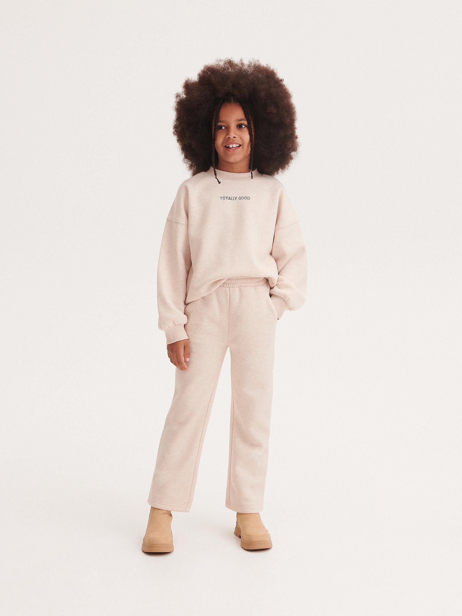 Beige Straight Sweatpants, Kids Girls, , large image number 1