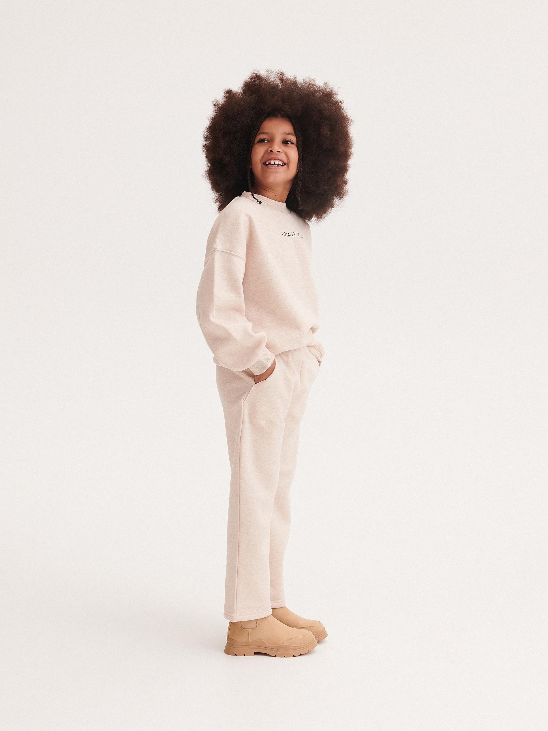 Beige Straight Sweatpants, Kids Girls, , large image number 6