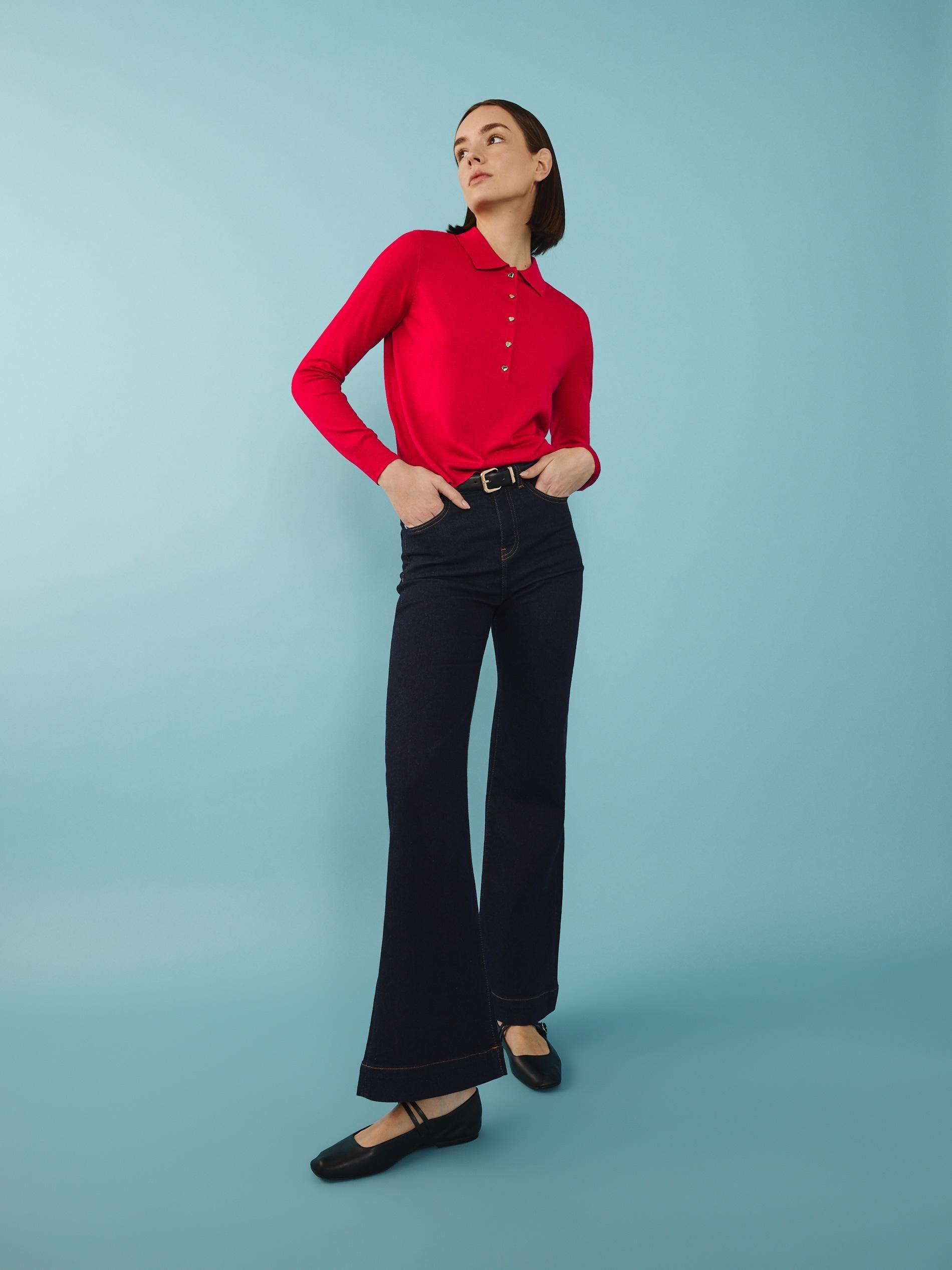 Red Polo Collar Sweater With Buttons, , large image number 1