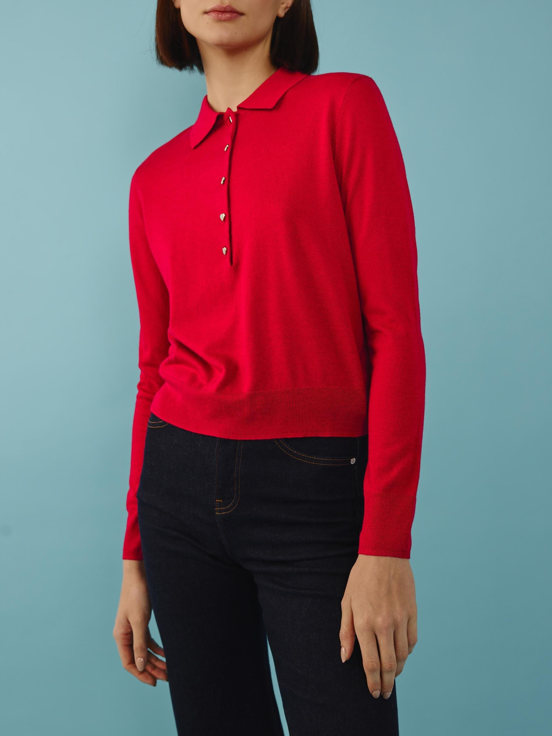 Red Polo Collar Sweater With Buttons, , large image number 2