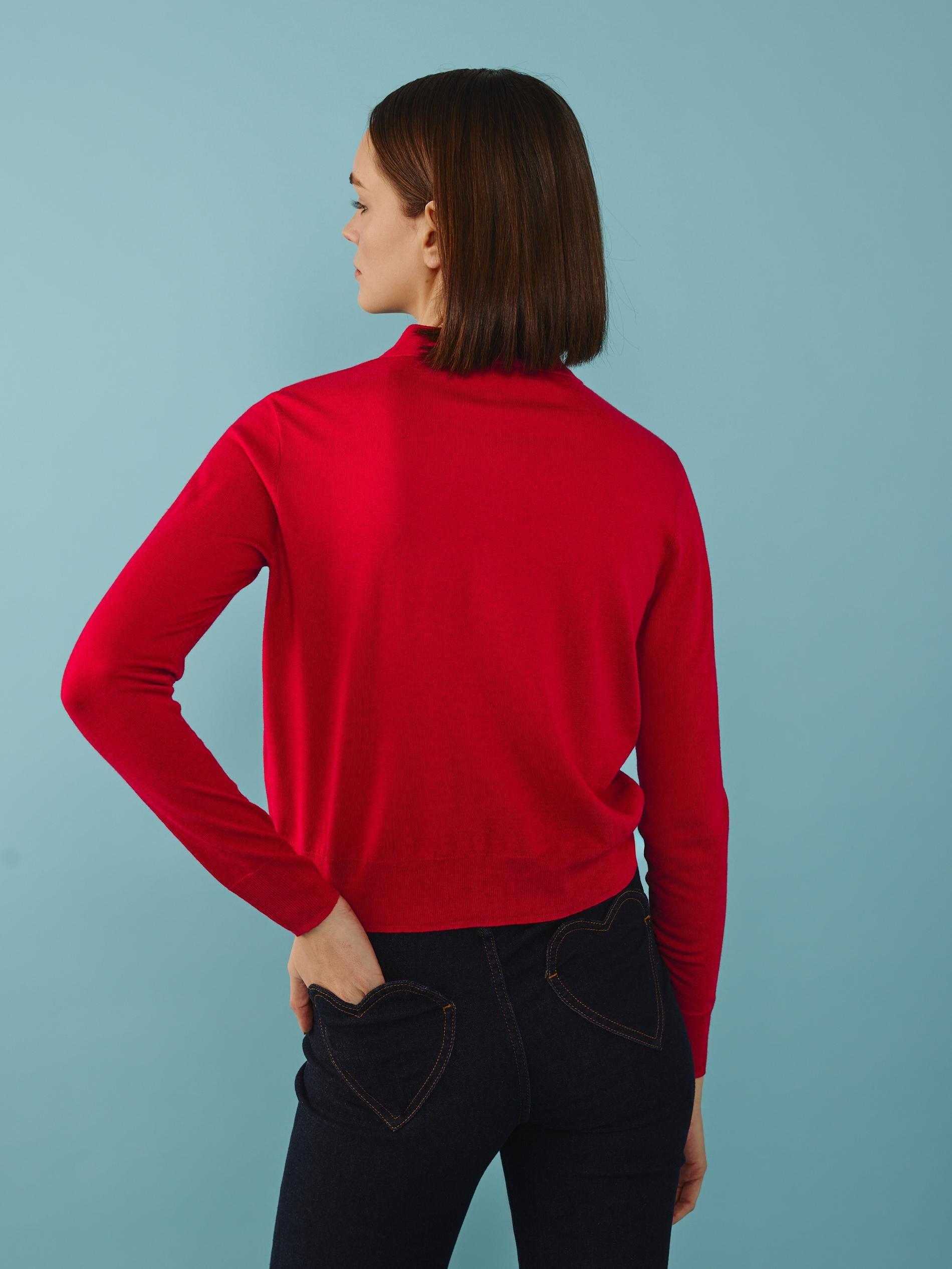 Red Polo Collar Sweater With Buttons, , large image number 3