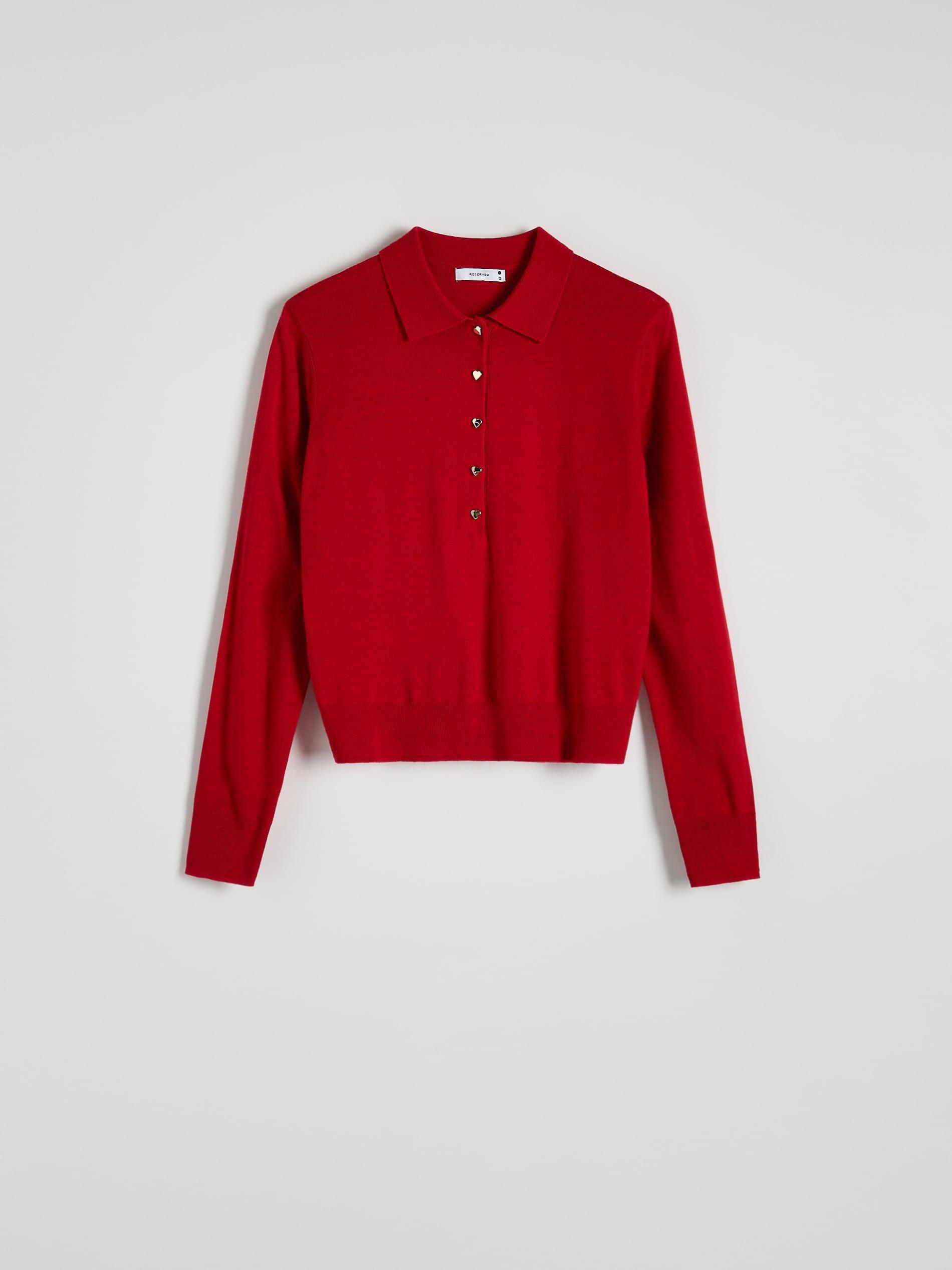 Red Polo Collar Sweater With Buttons, , large image number 4