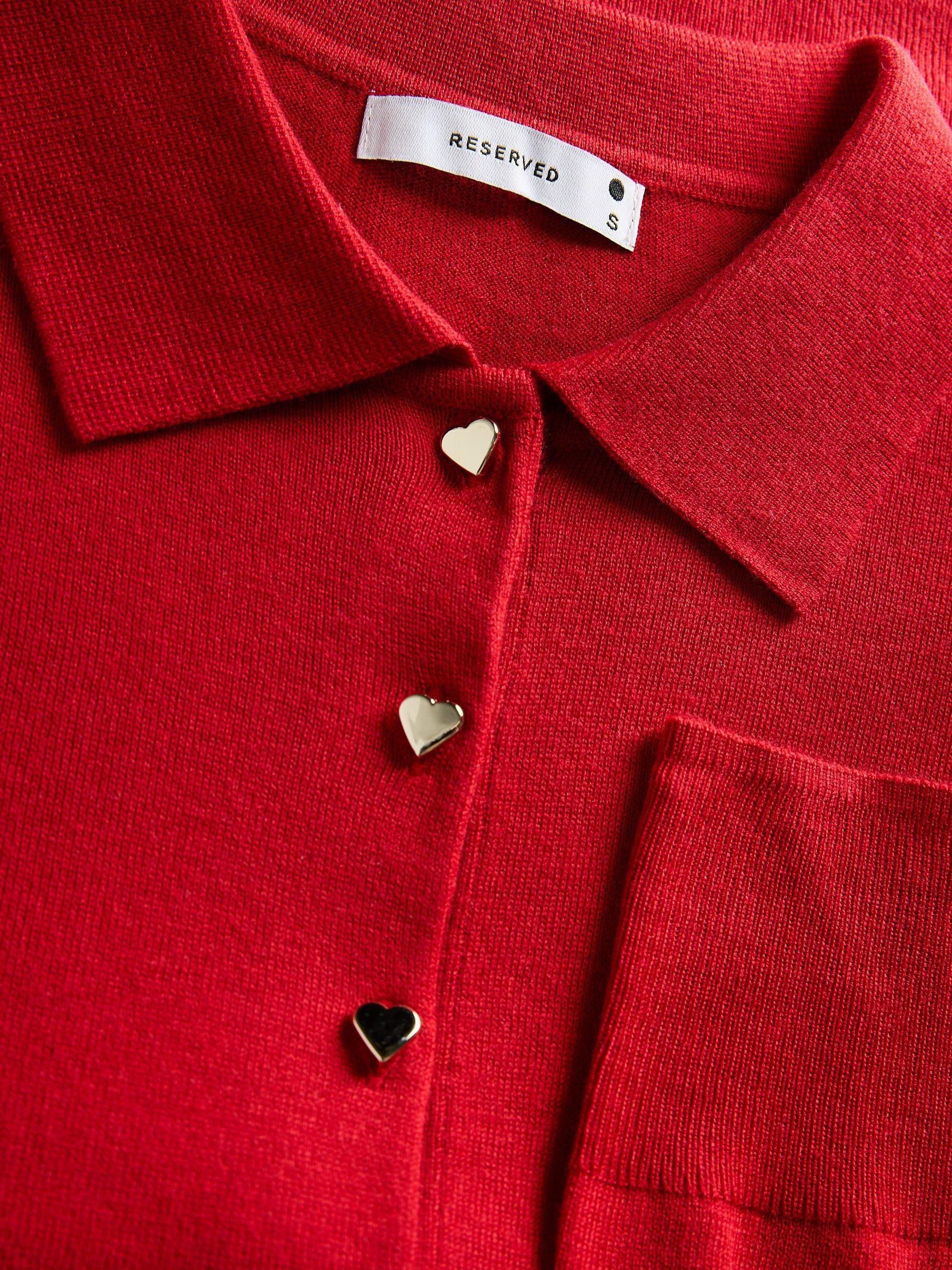 Red Polo Collar Sweater With Buttons, , large image number 5