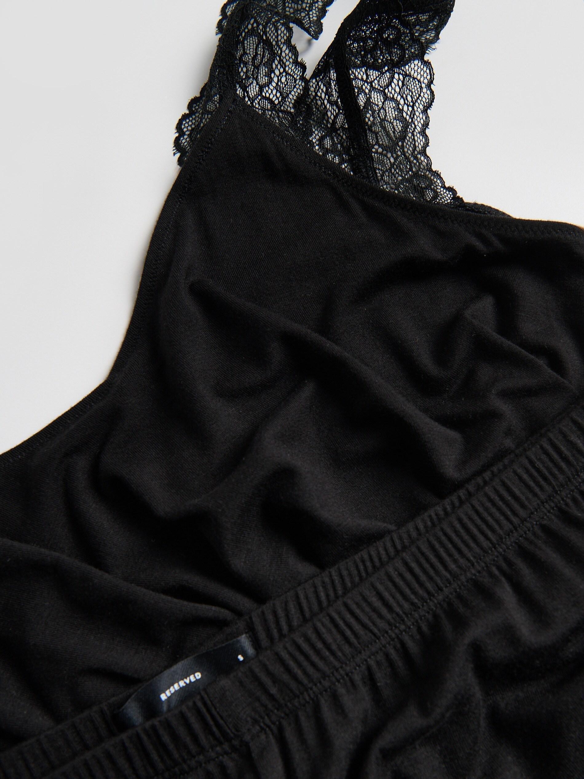 Black Two Piece Viscose Pyjama Set, Black, large image number 4