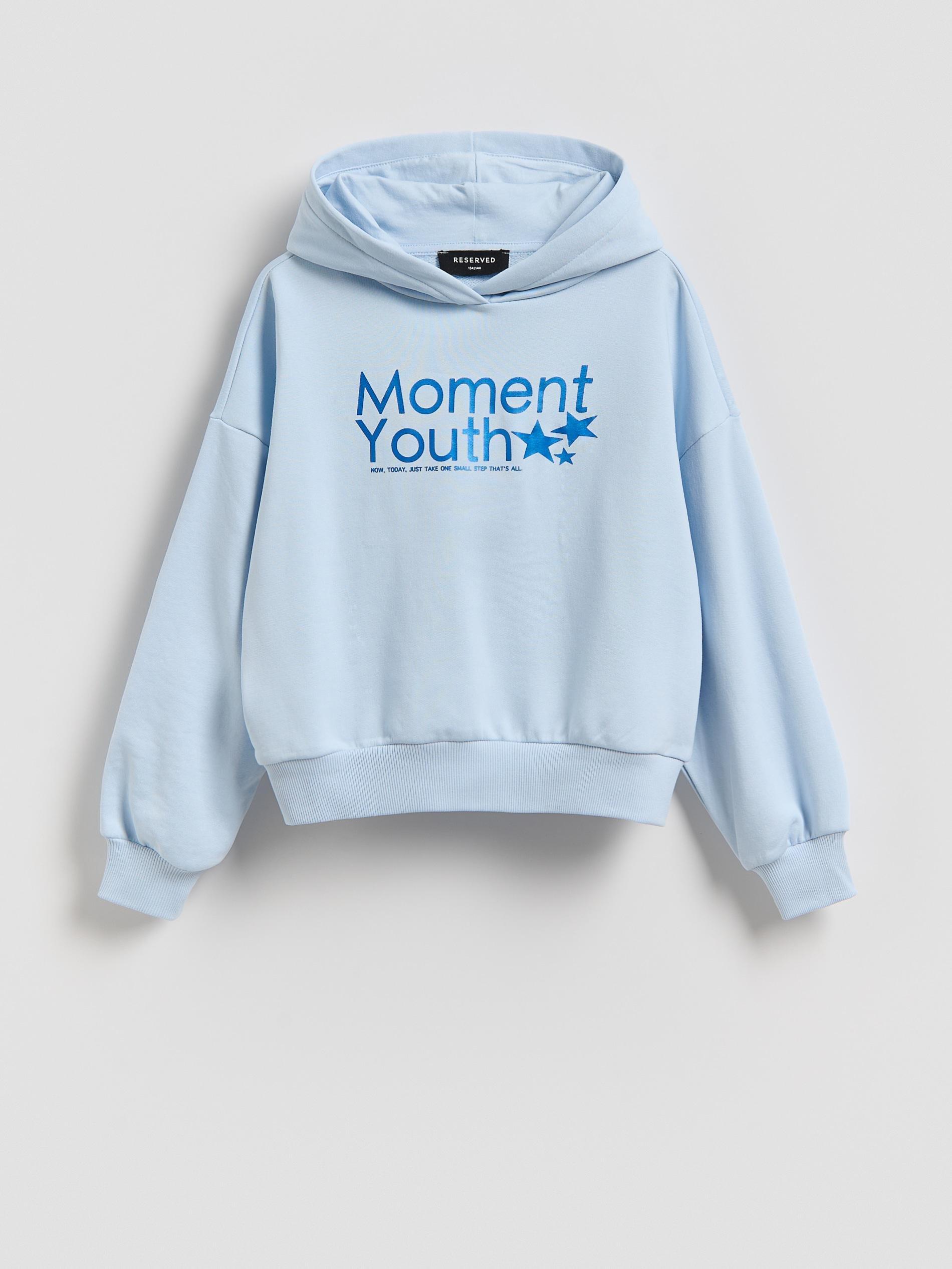 Blue Sweatshirt With Metallic Print, Blue, medium