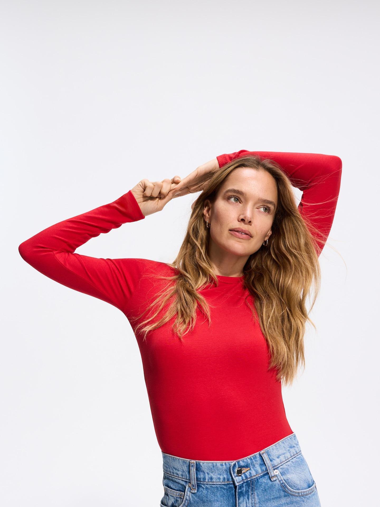 Red Modal Rich Long Sleeve T-Shirt, Red, large image number 2