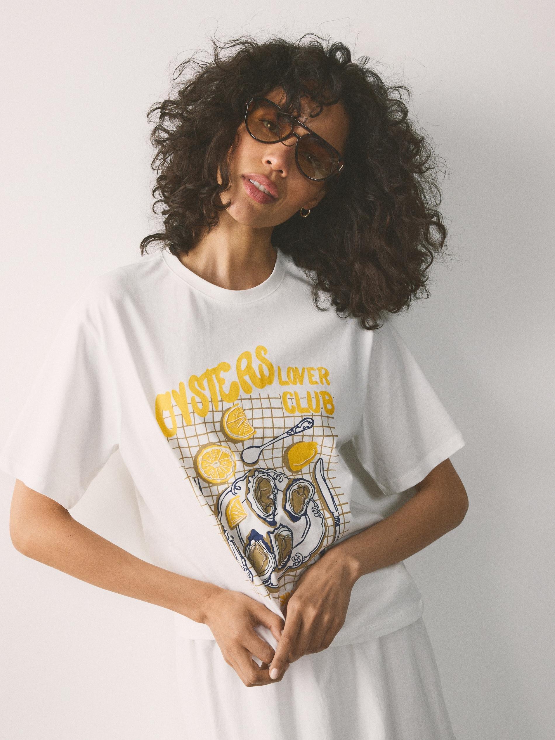 Cream Cotton T-Shirt With Print, Ivory, large image number 0