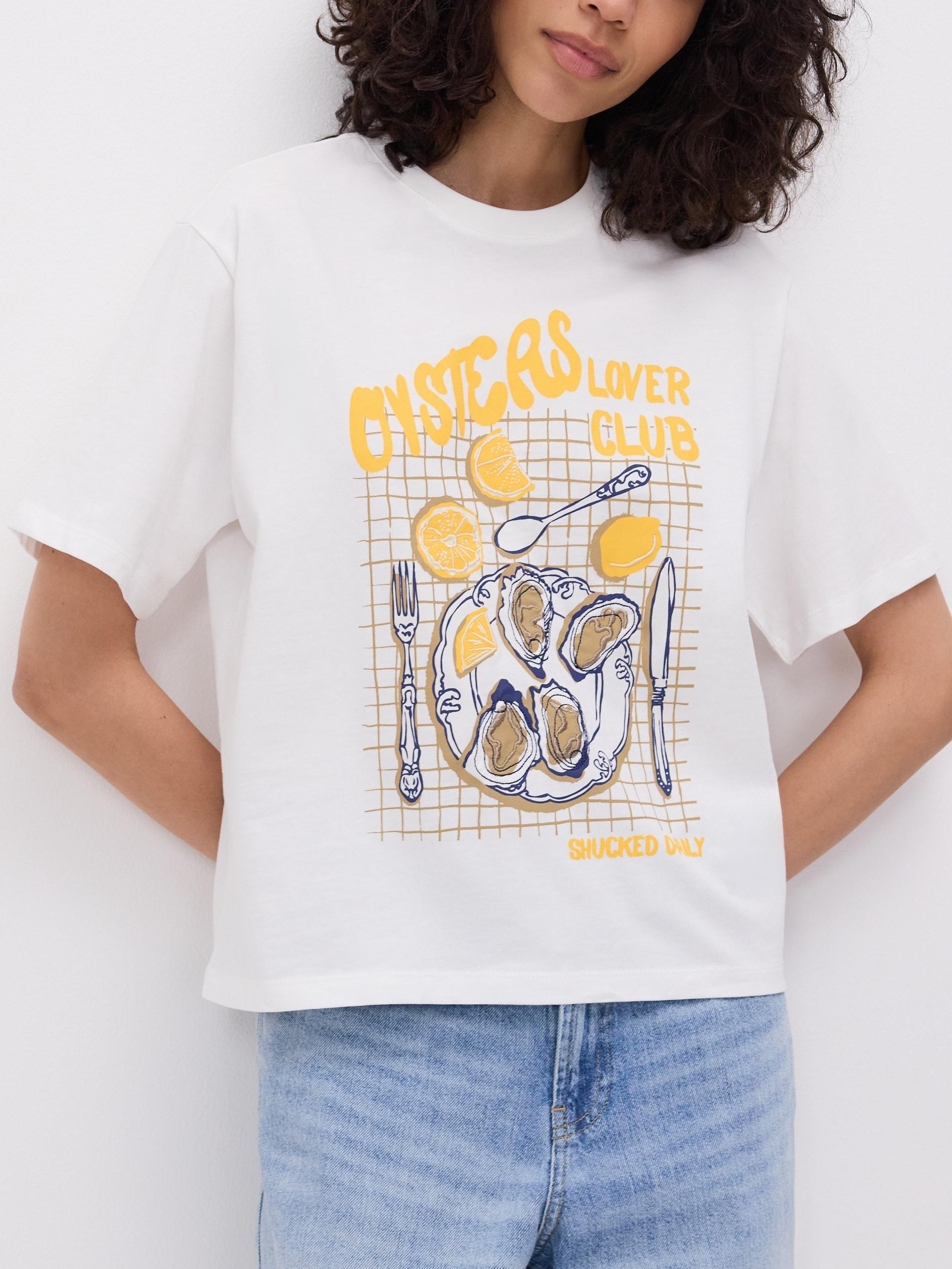 Cream Cotton T-Shirt With Print, Ivory, large image number 3