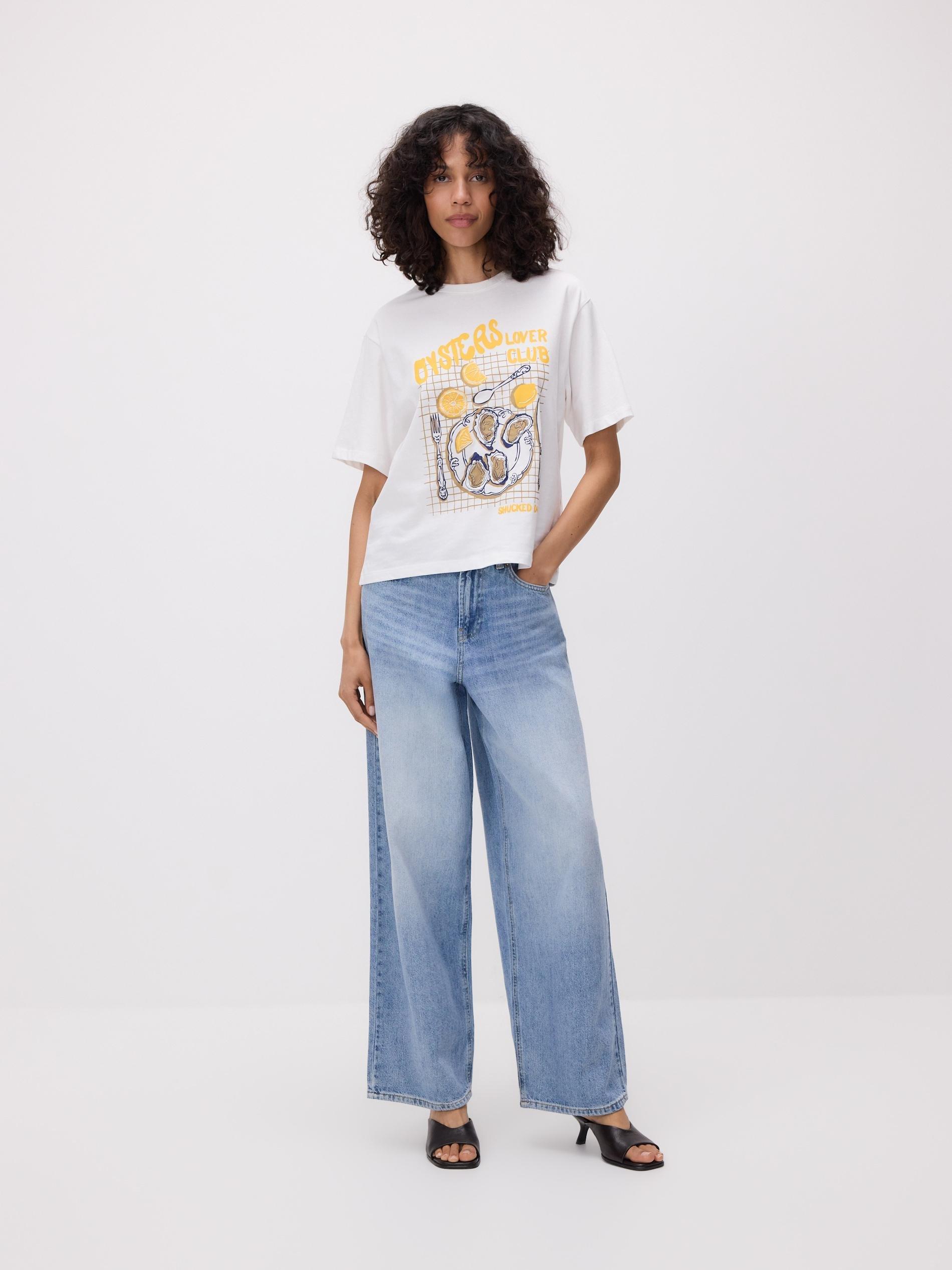 Cream Cotton T-Shirt With Print, Ivory, large image number 4