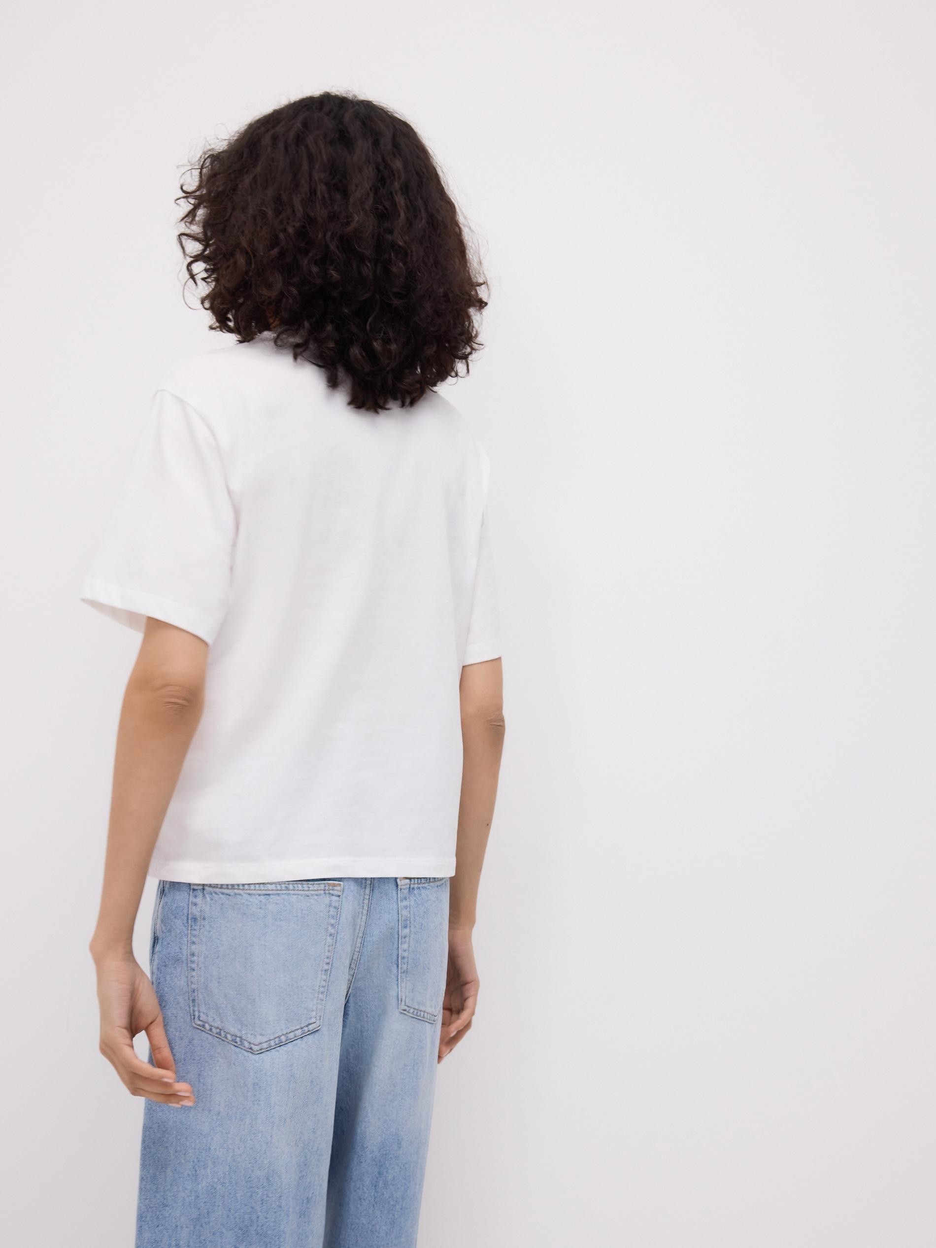 Cream Cotton T-Shirt With Print, Ivory, large image number 6