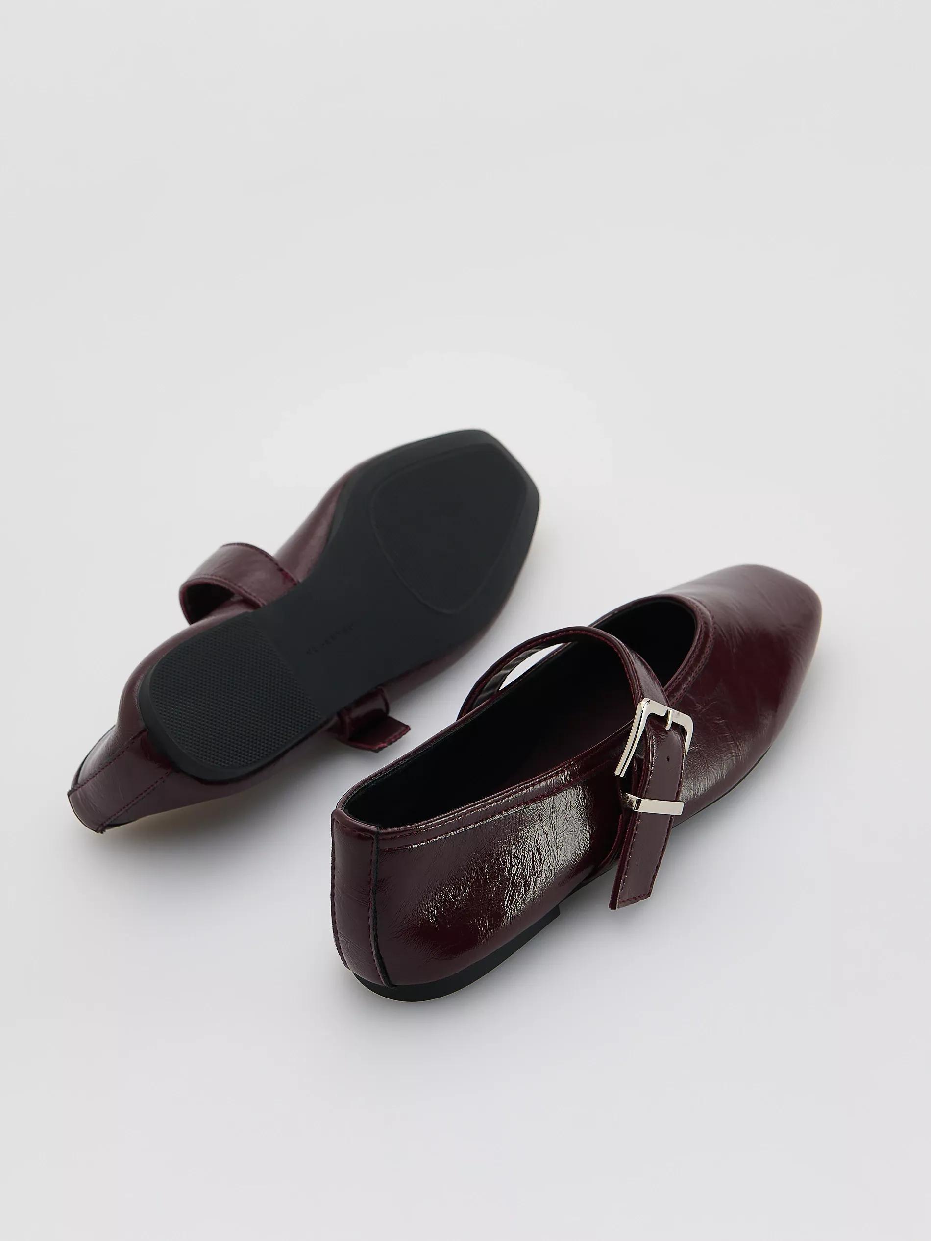 Maroon Leather Ballerinas With Strap, , large image number 2