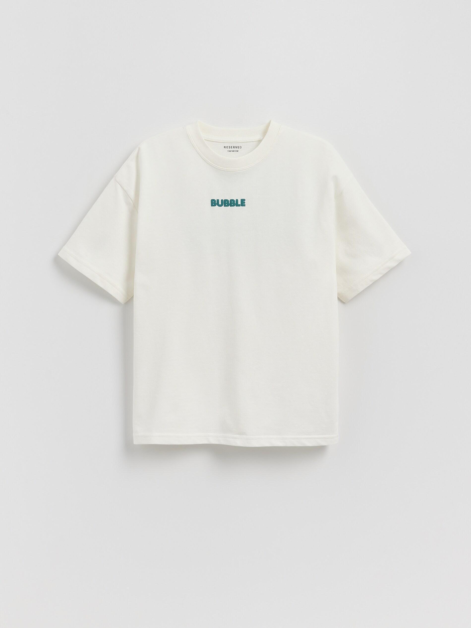 Cream Cotton T-Shirt With Print, Ivory, medium