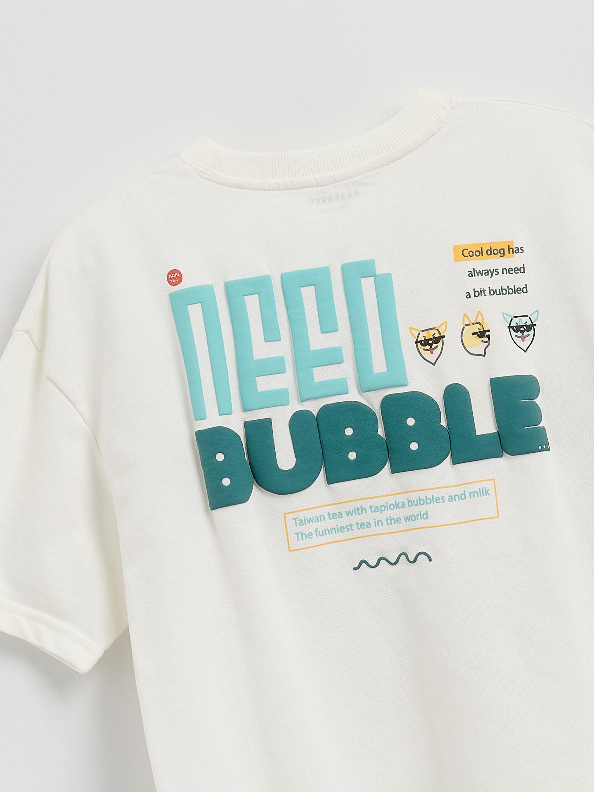 Cream Cotton T-Shirt With Print, Ivory, medium