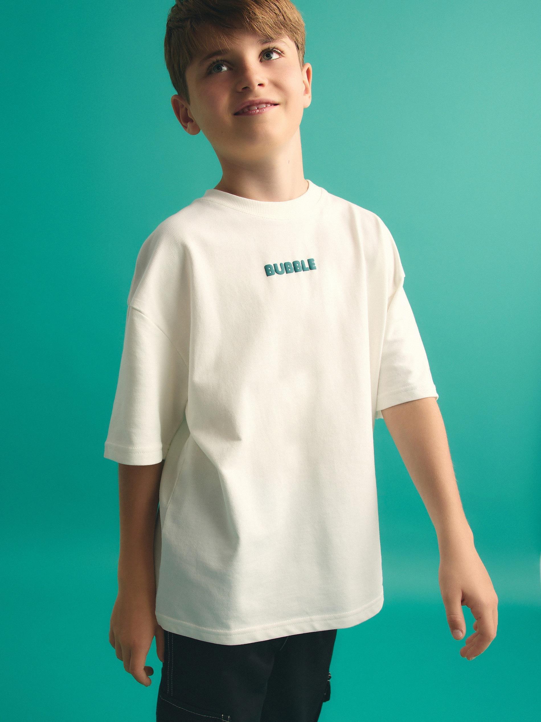 Cream Cotton T-Shirt With Print, Ivory, large image number 4