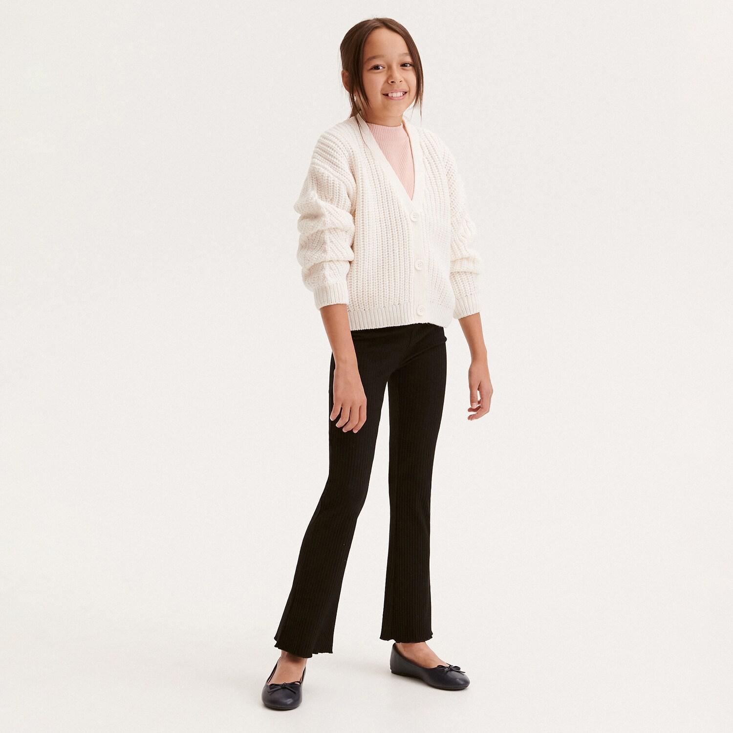 Black Cotton Rich Flare Trousers, Black, large image number 1