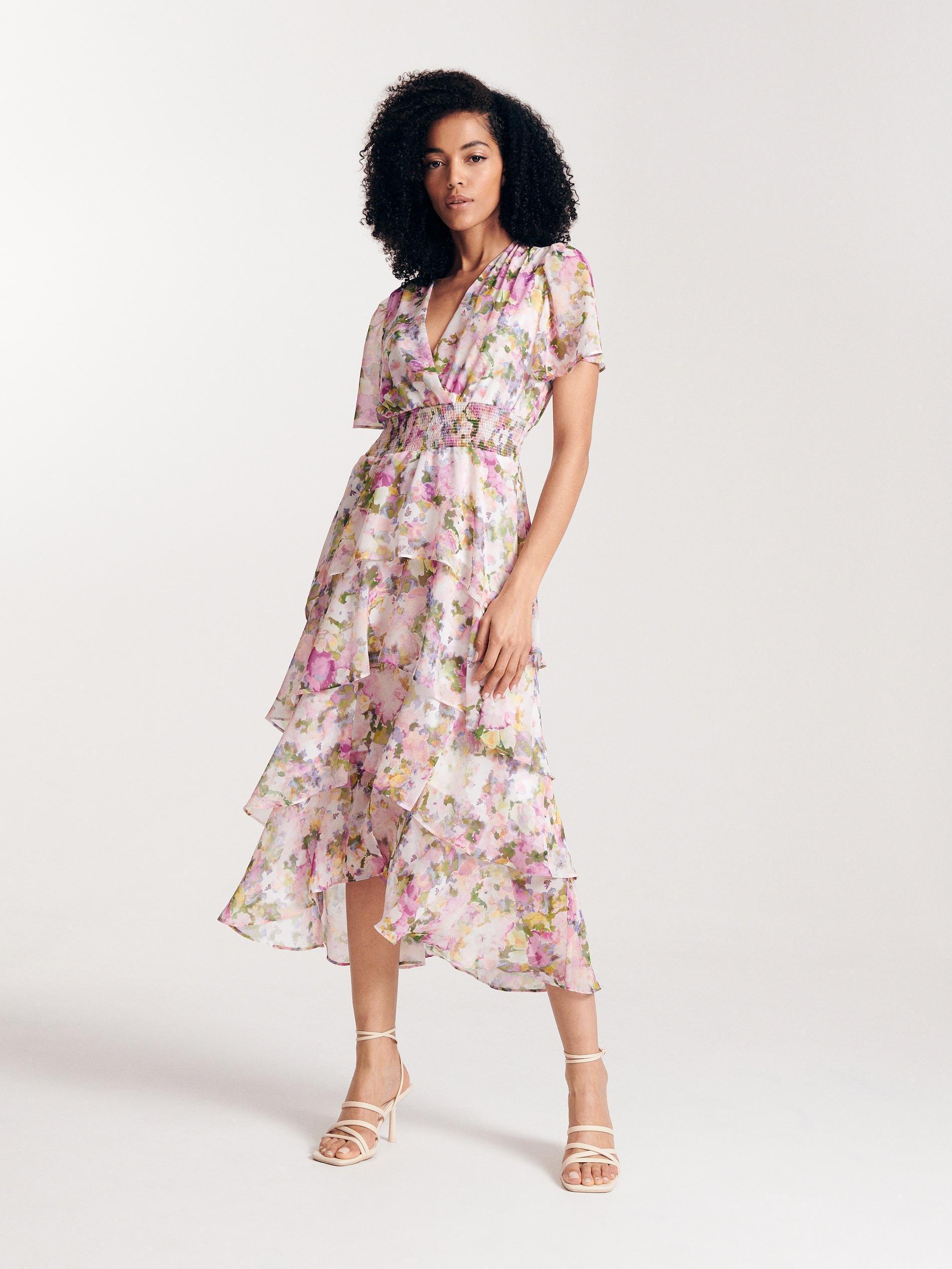 Ivory Flounce Chiffon Dress, , large image number 0