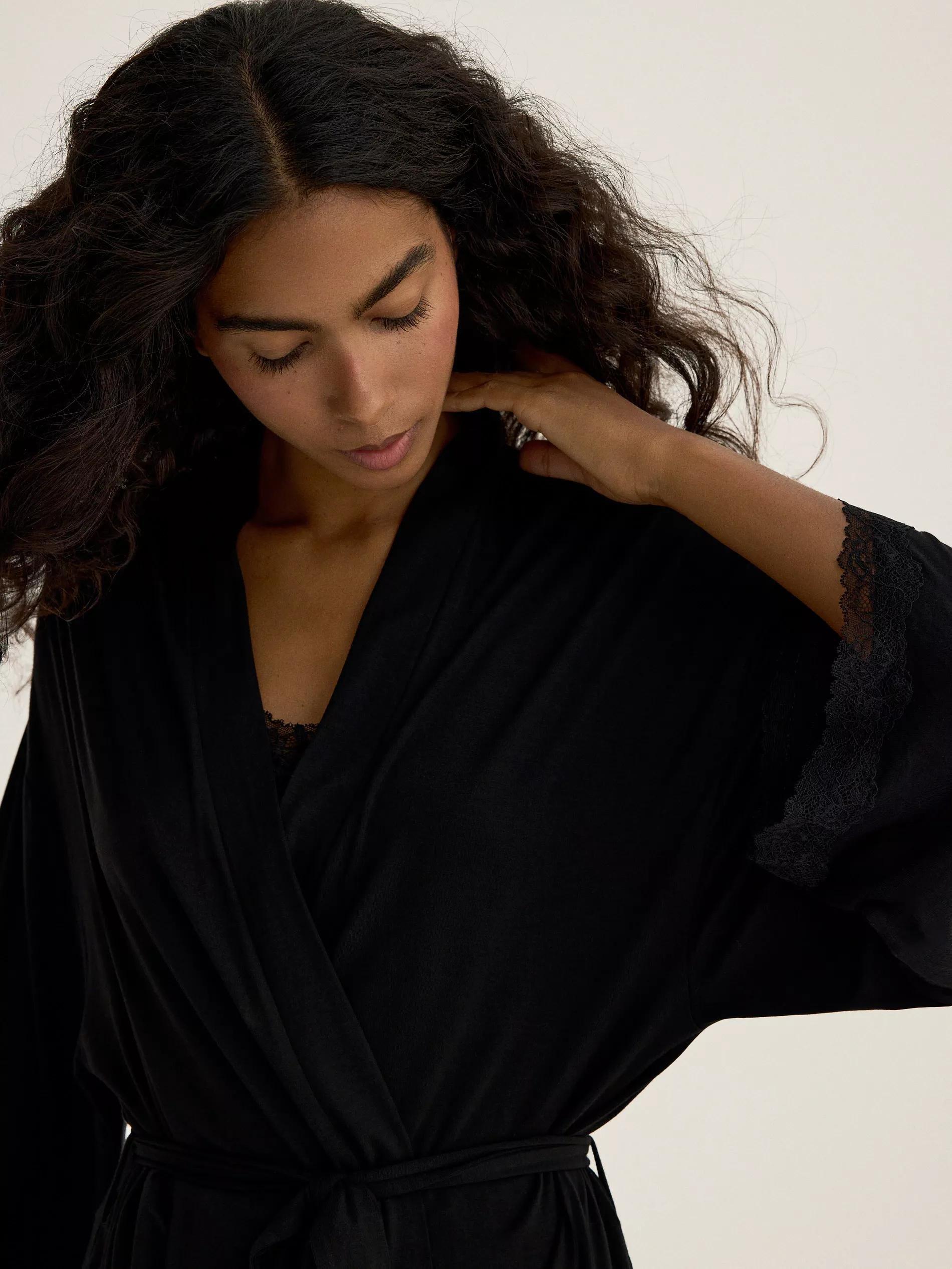 Black Robe With Lace, Black, medium