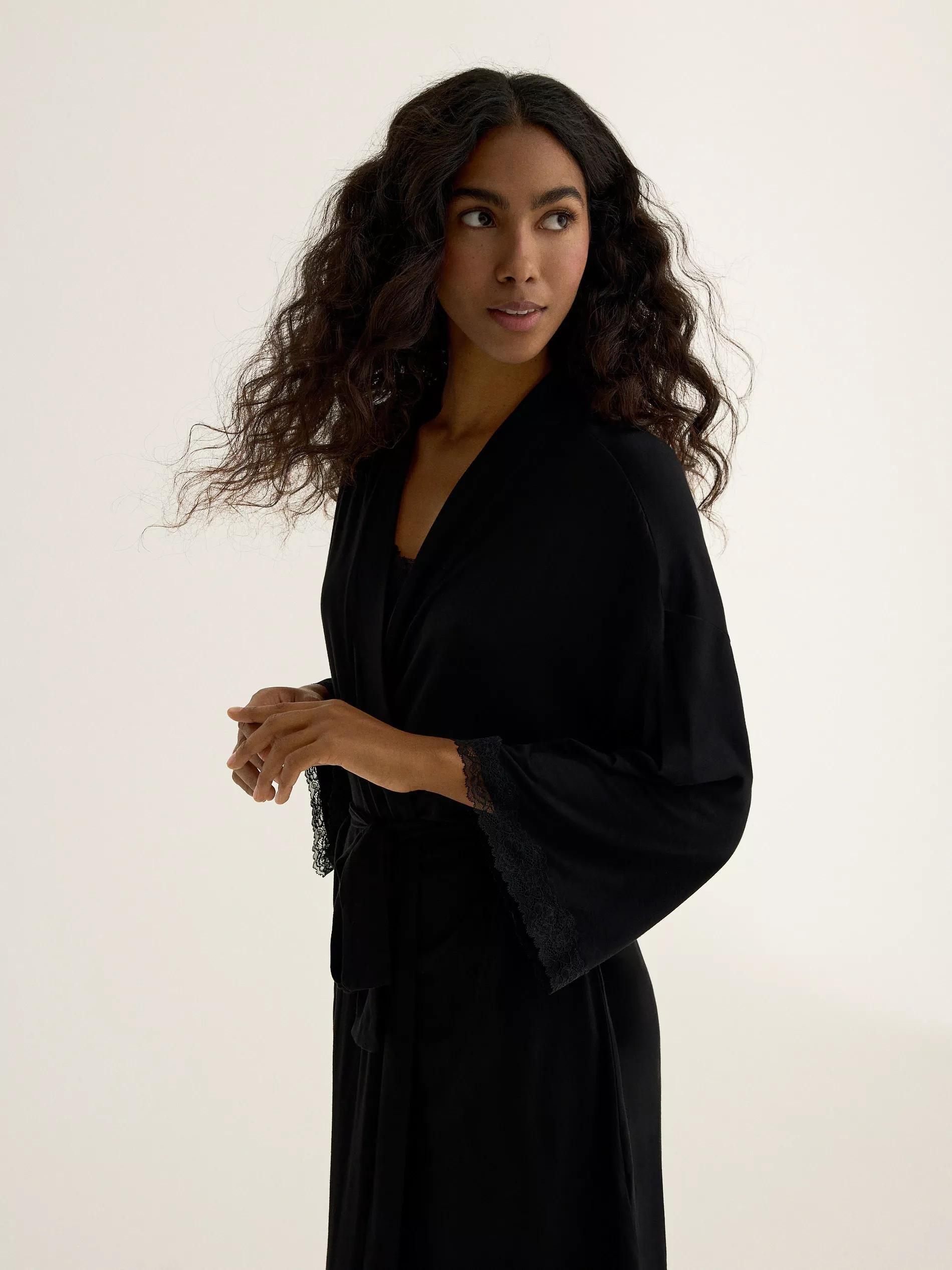 Black Robe With Lace, Black, large image number 2