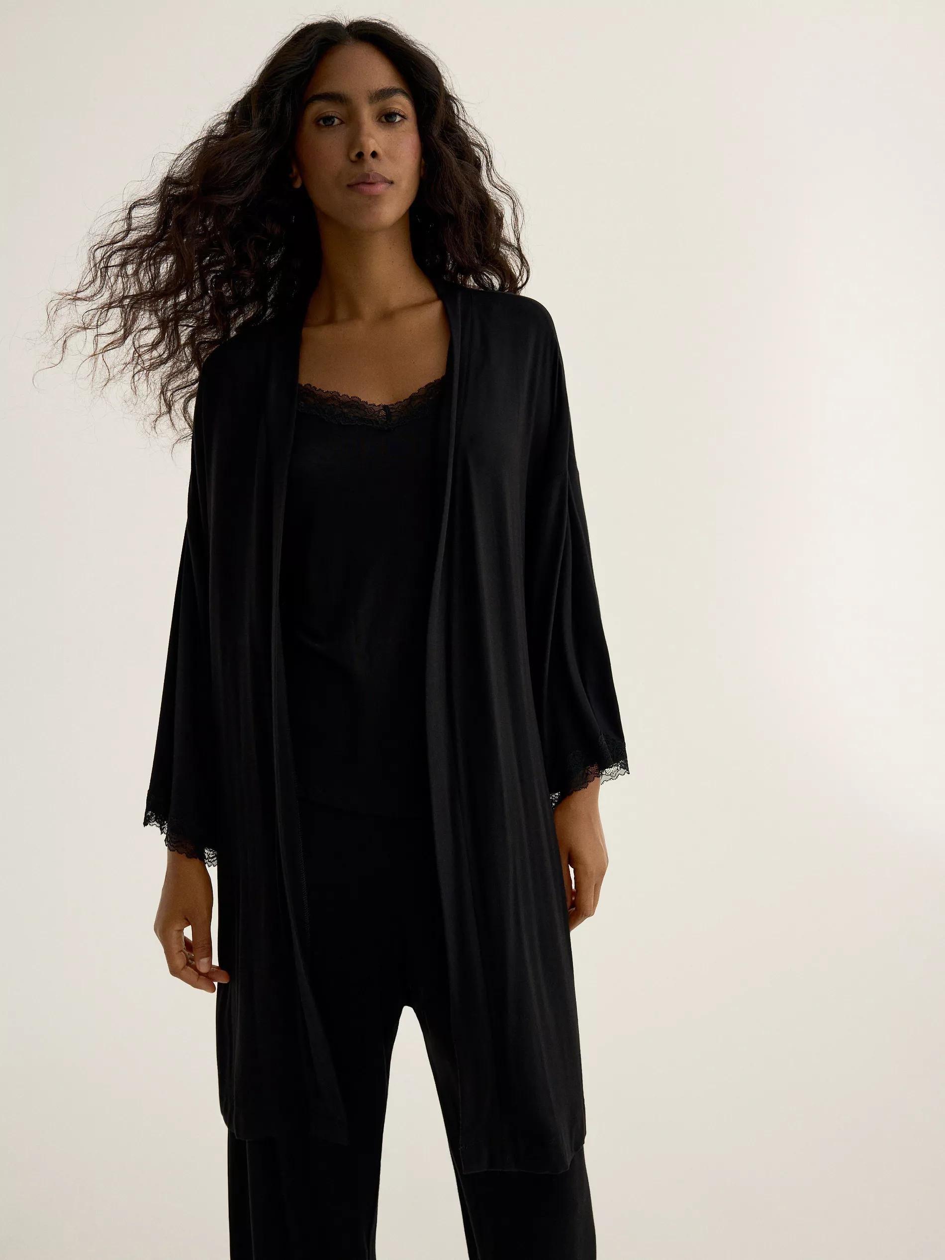 Black Robe With Lace, Black, large image number 4
