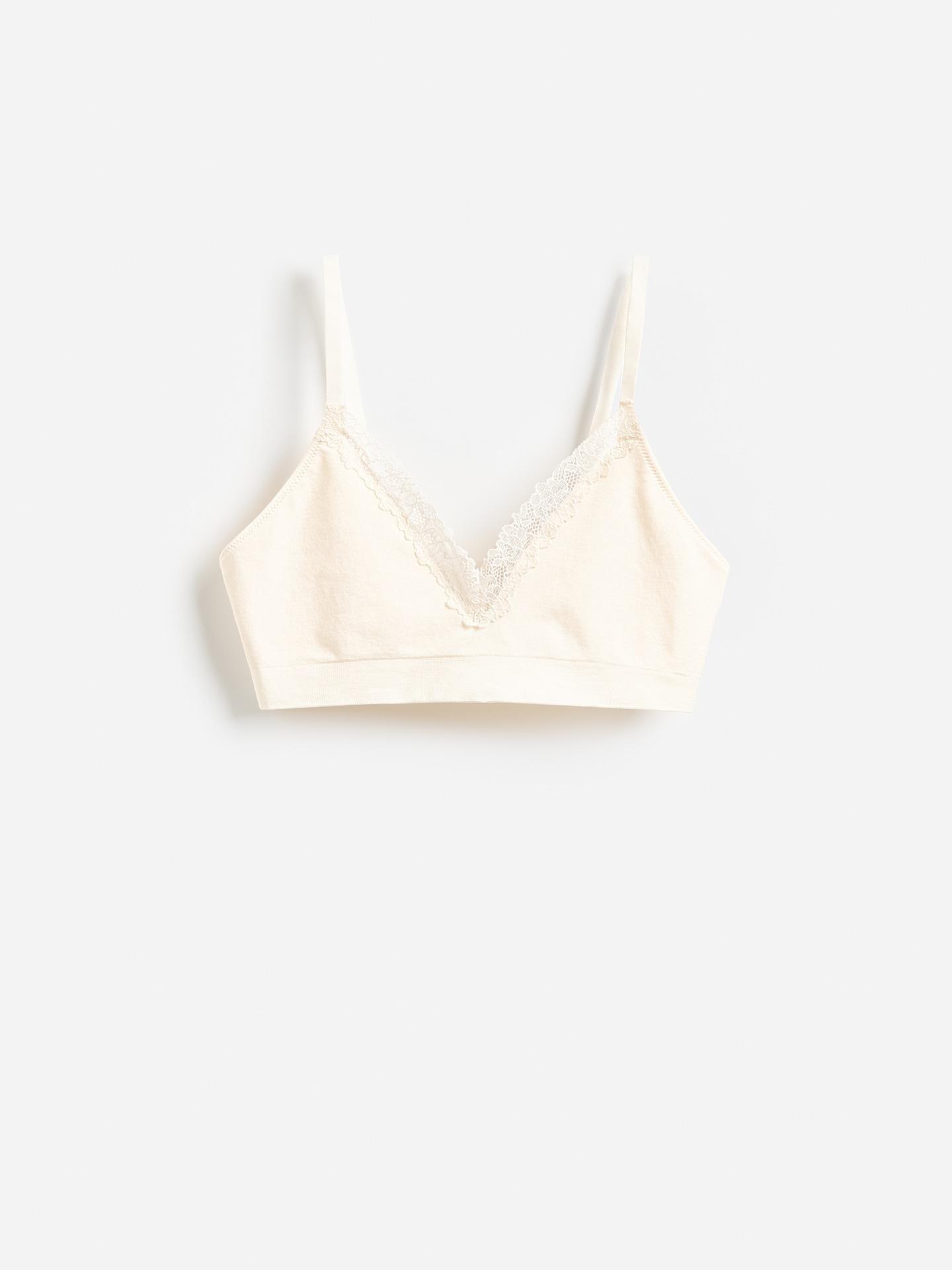 Cream Soft Bra With Lace, Ivory, large image number 3
