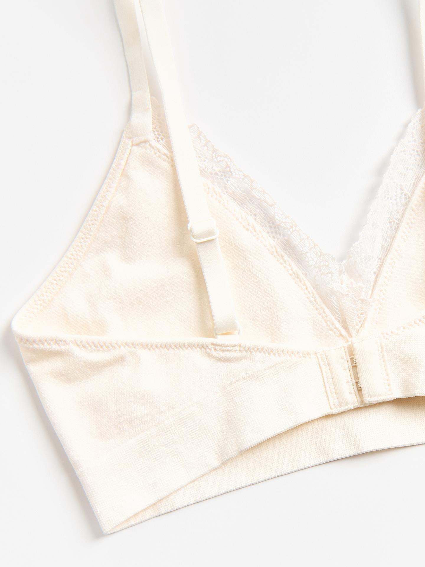 Cream Soft Bra With Lace, Ivory, large image number 4