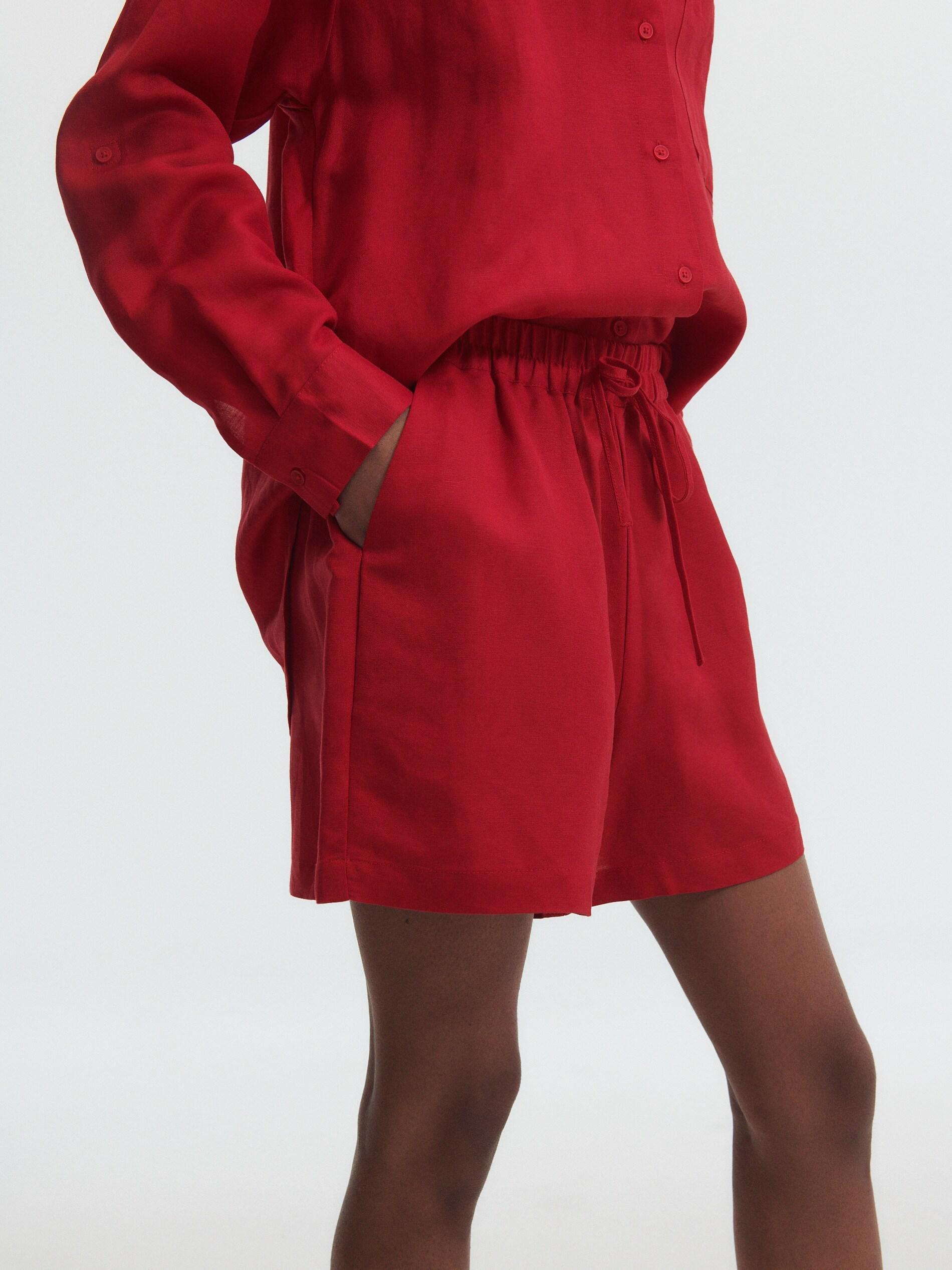 Red Linen Rich Shorts, , large image number 1