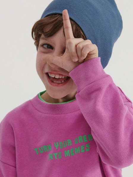 Reserved - Fushia Cotton Sweatshirt With Inscription, Kids Boy