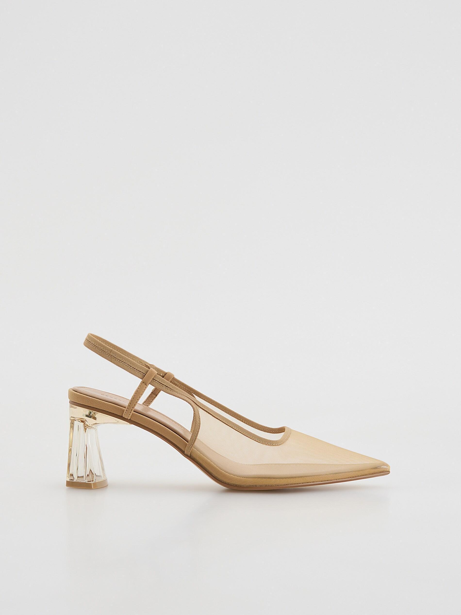BEIGE Mesh heeled pumps, Beige, medium