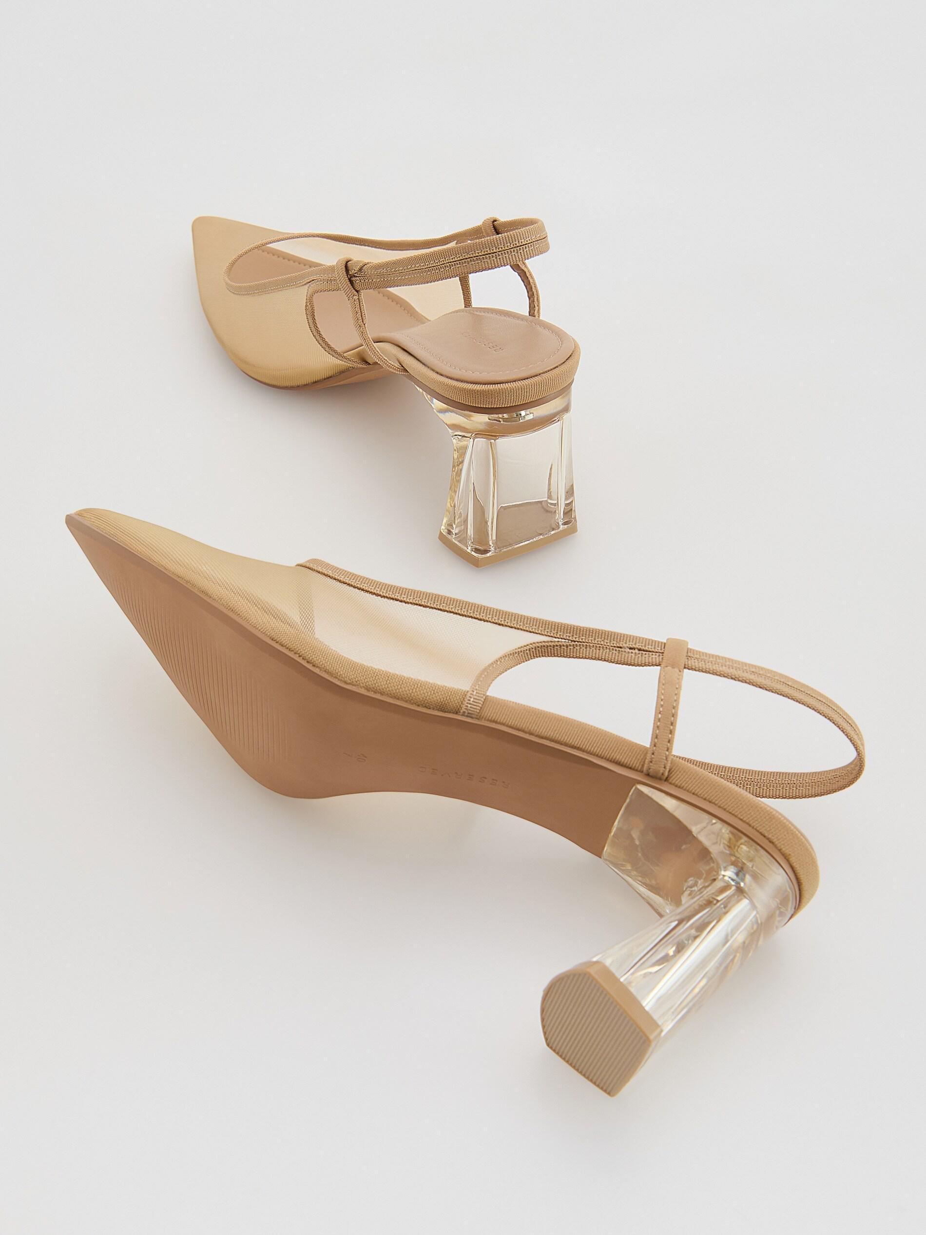BEIGE Mesh heeled pumps, Beige, medium