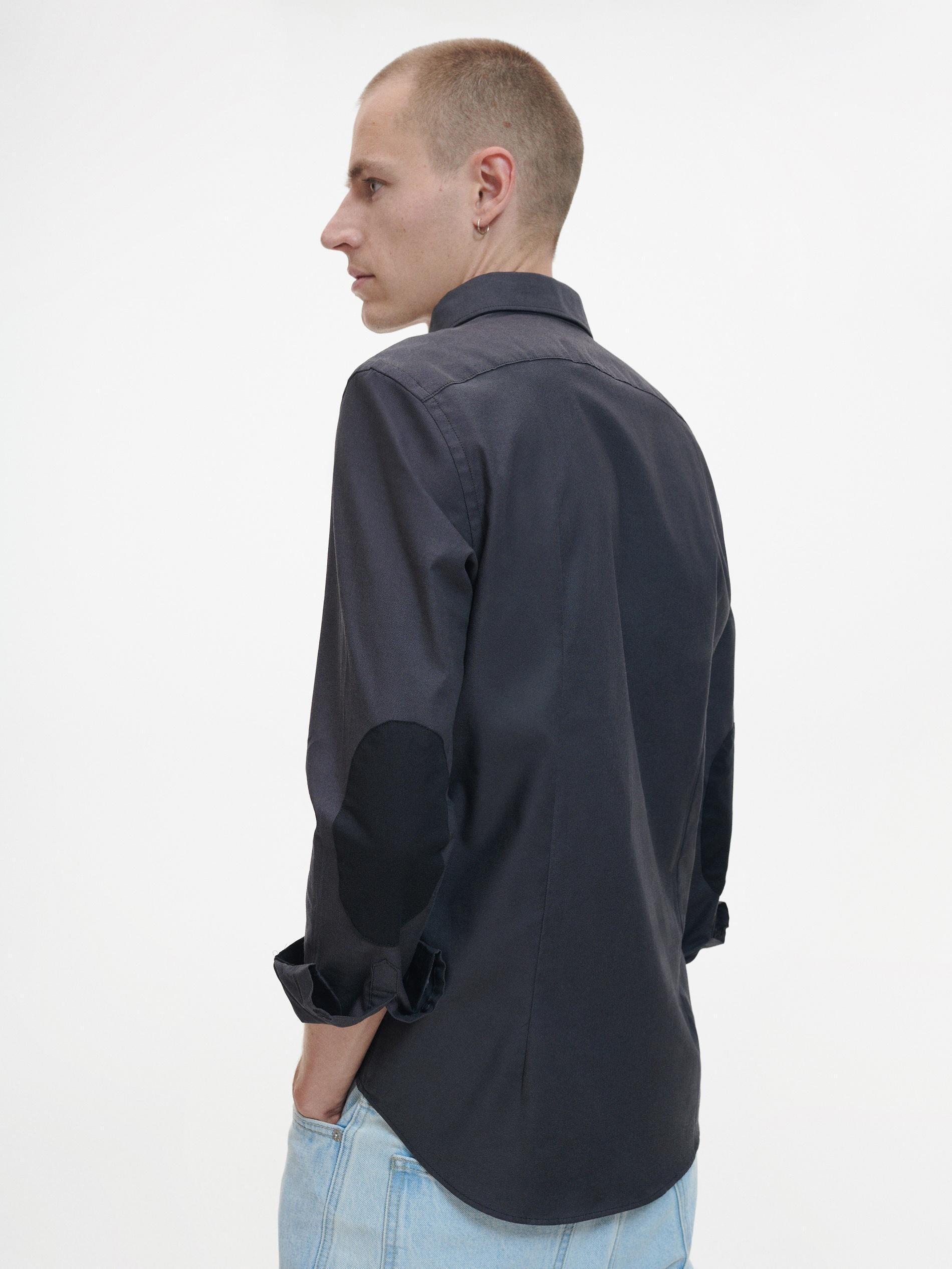 Grey Slim Fit Shirt With Patches On The Elbows, , large image number 0