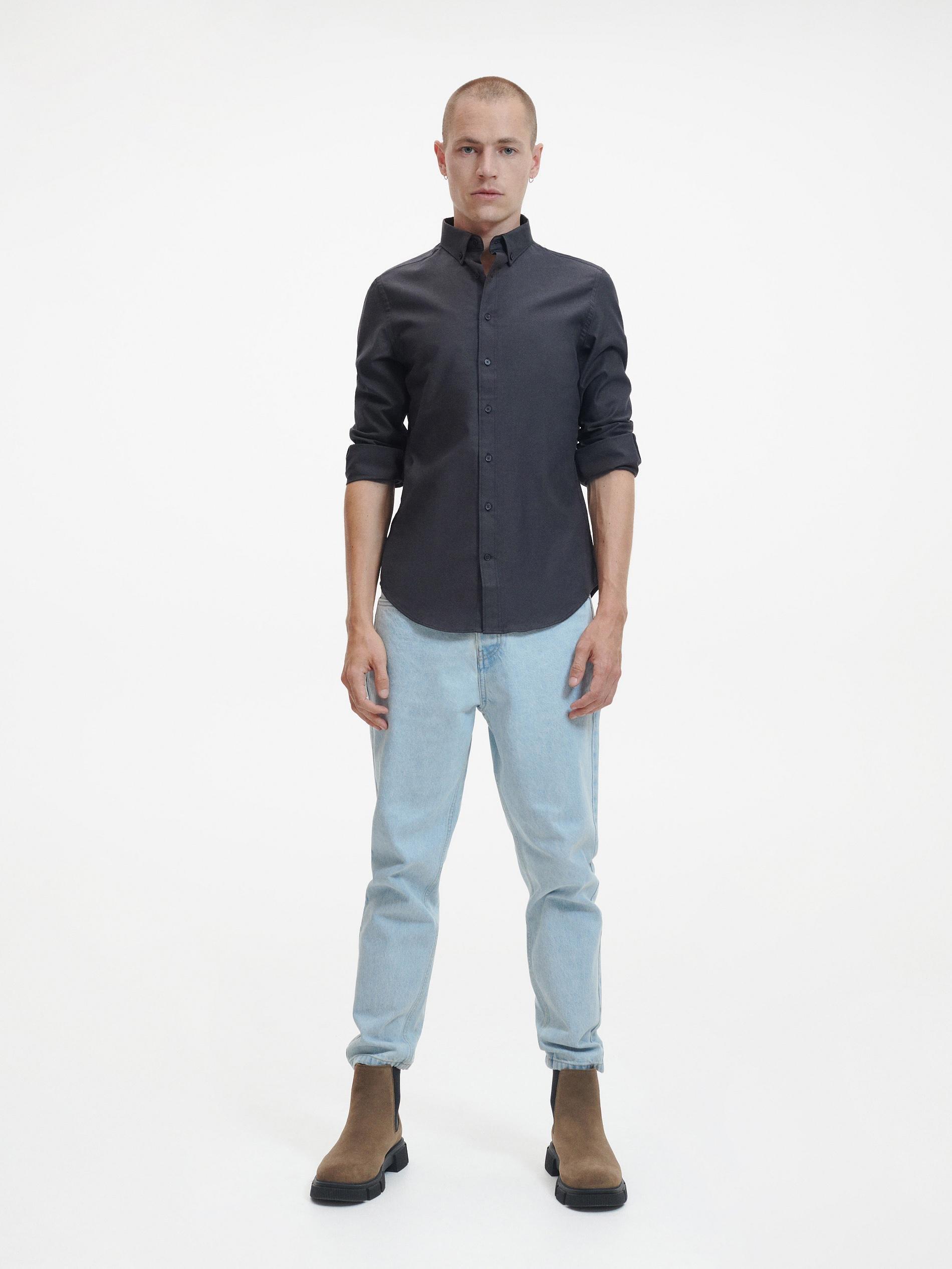 Grey Slim Fit Shirt With Patches On The Elbows, , large image number 1