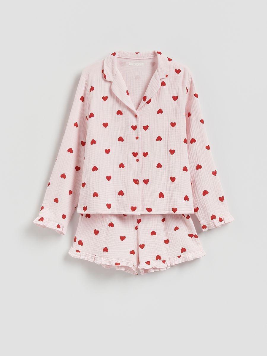 Pink Muslin Pyjamas With Heart Pattern, Pink, large image number 2