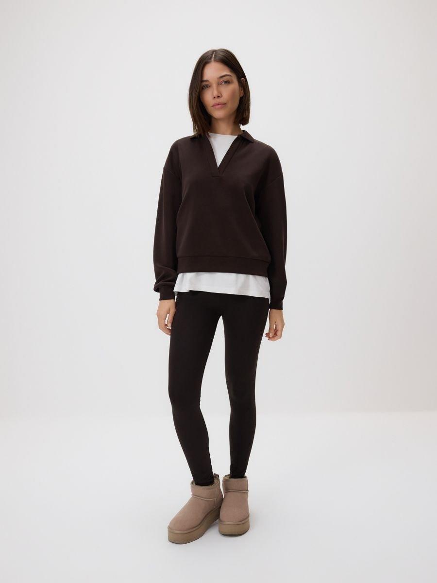 Brown Cotton Rich Leggings, Brown, large image number 0