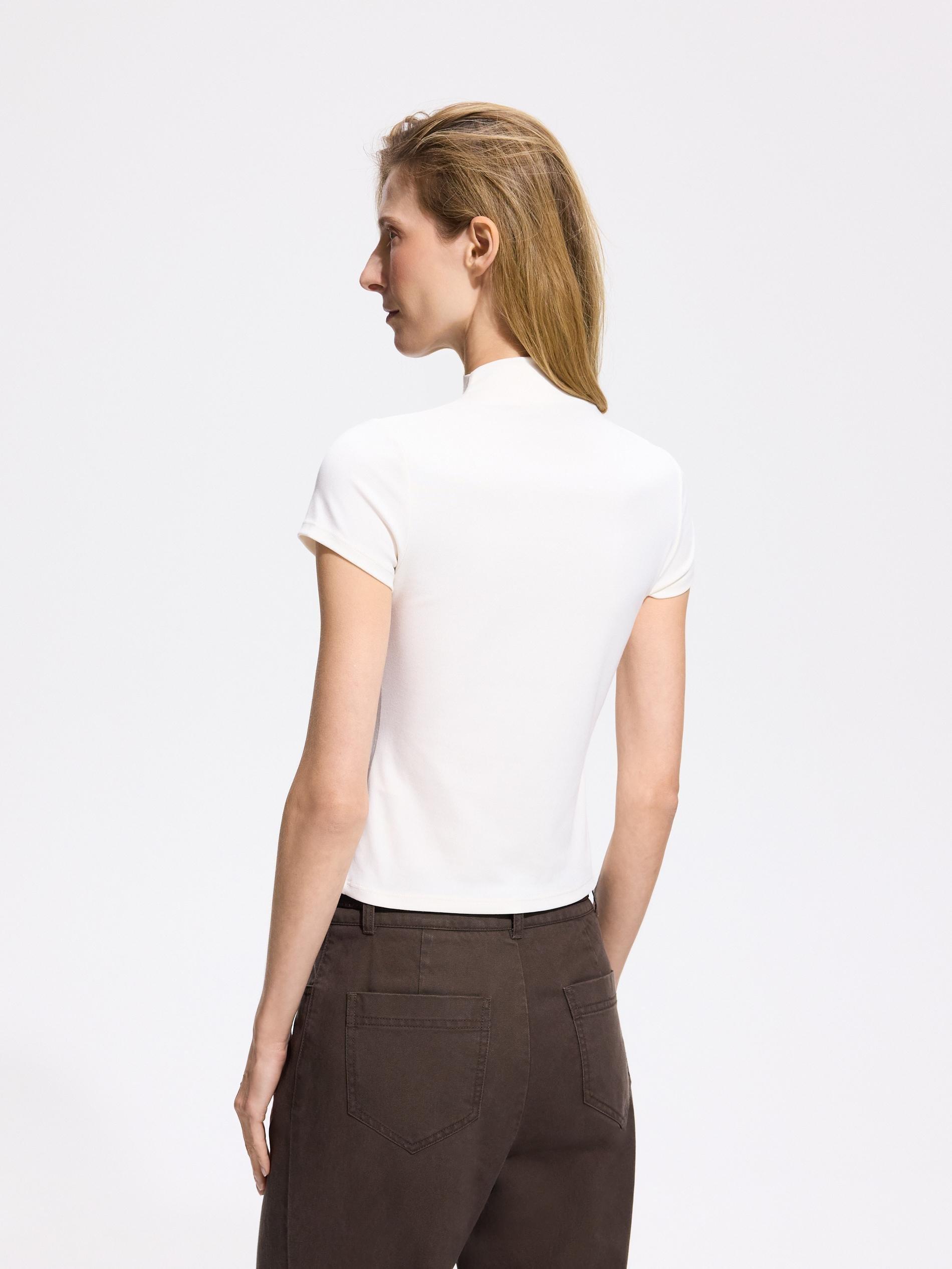 Cream High Neck T-Shirt, Ivory, large image number 3
