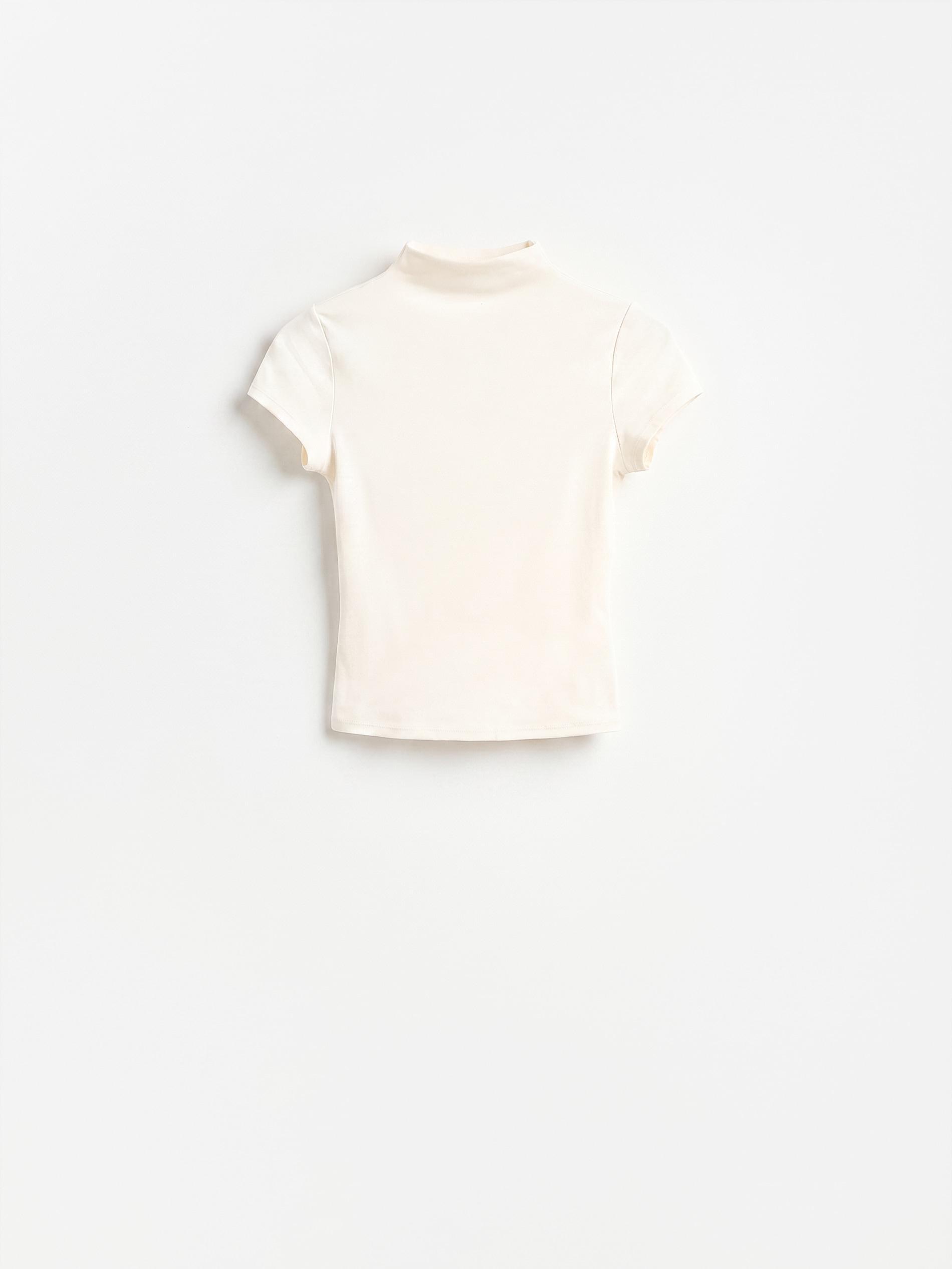 Cream High Neck T-Shirt, Ivory, large image number 4