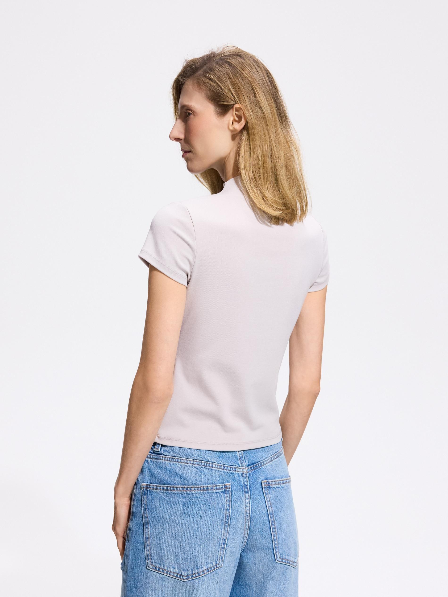 تيشيرت فتحة رقبة عالية بيج, Beige, large image number 1