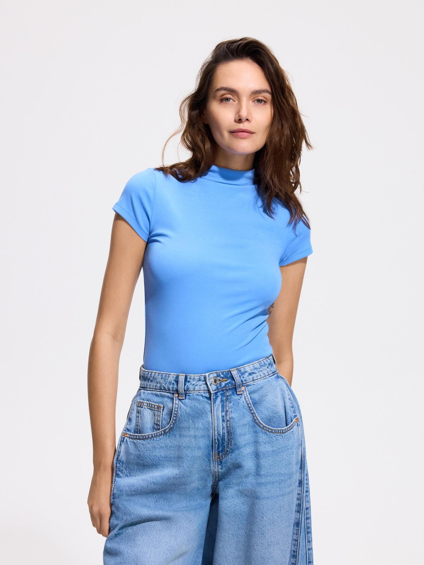 Blue High Neck T-Shirt, Blue, medium